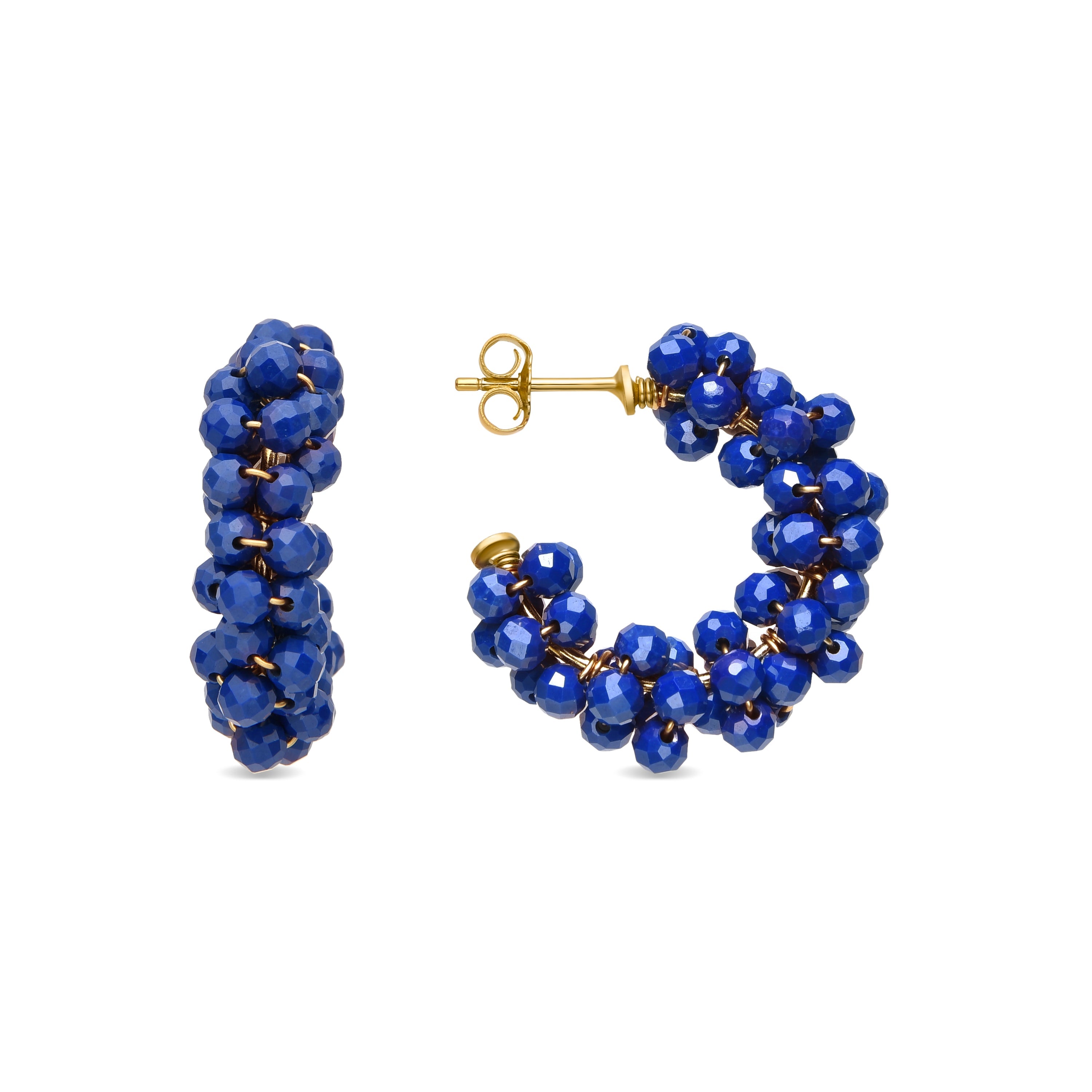 Orecchini in Argento Sterling 925 e Cristallo Blu Scuro con finitura in oro giallo 18k - Silka