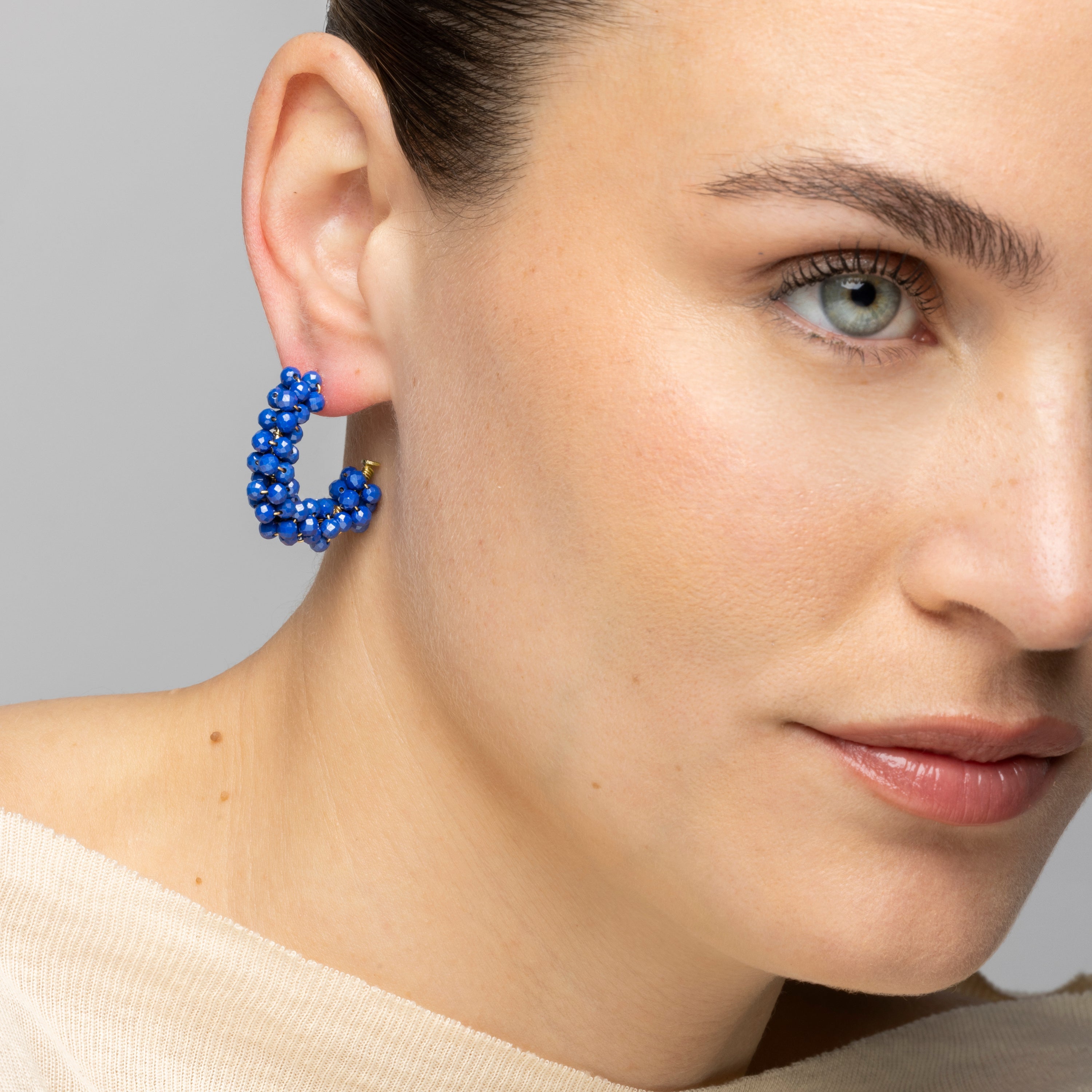 Orecchini in Argento Sterling 925 e Cristallo Blu Scuro con finitura in oro giallo 18k - Silka