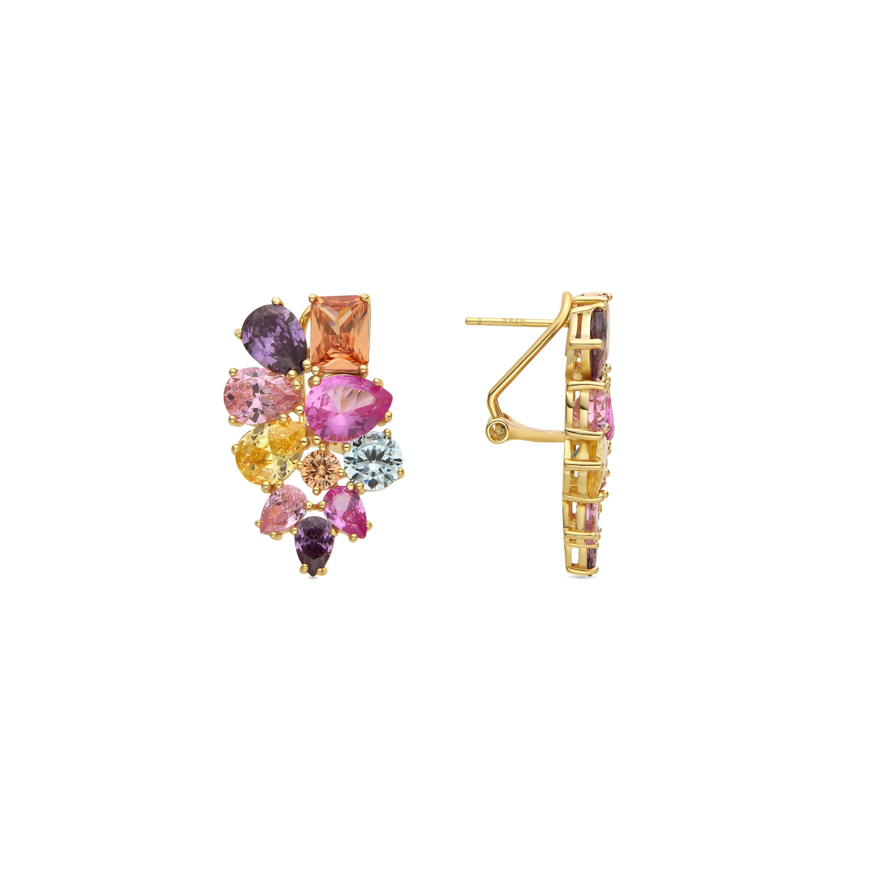 Orecchini in Argento Sterling 925 e Zirconia Multicolore finitura oro 18k - Diopra