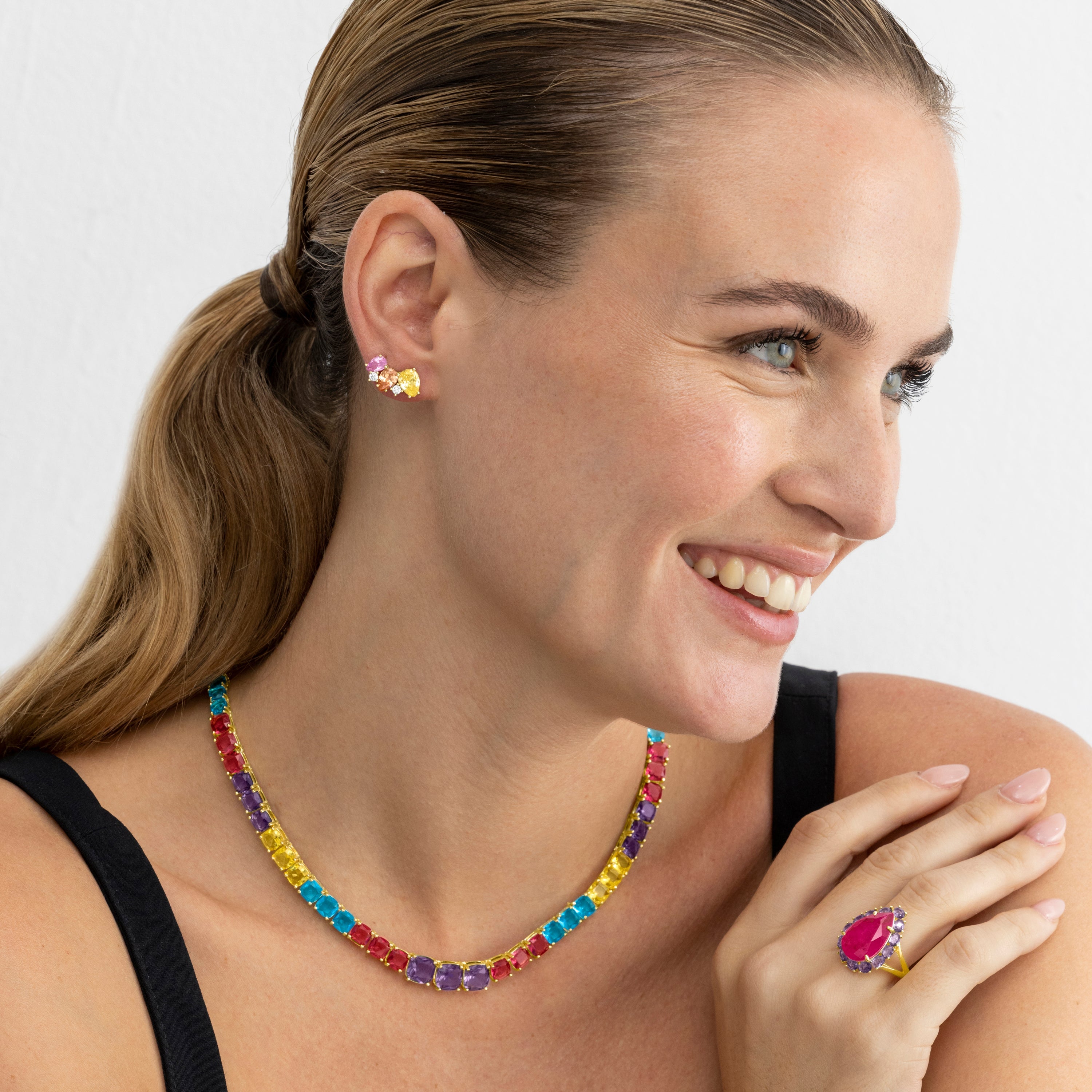 Orecchini in Argento Sterling 925 e Zirconia Multicolore finitura oro 18k - Terbia