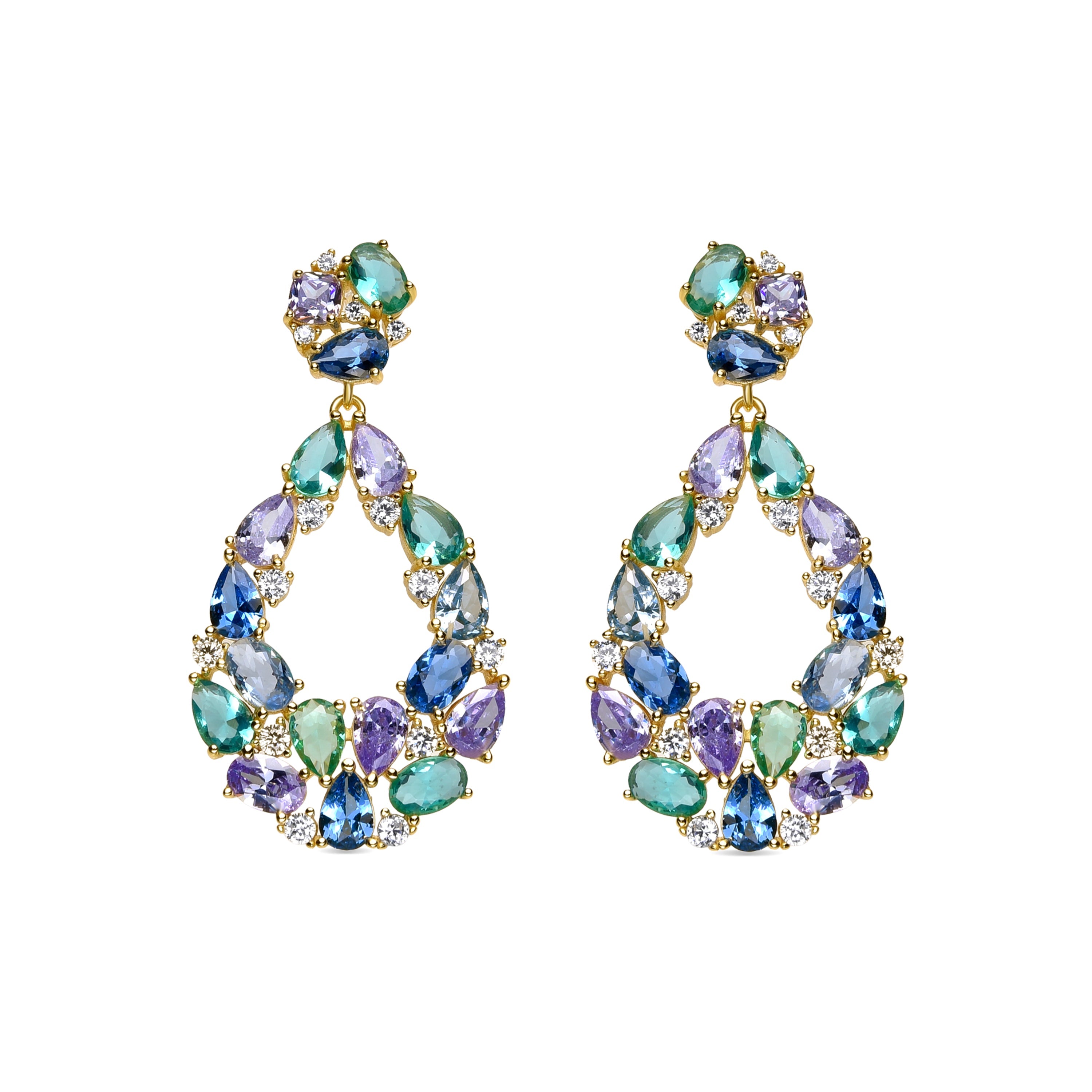 Orecchini in Argento Sterling 925 e Zirconia Multicolore finitura oro 18k - Hereli