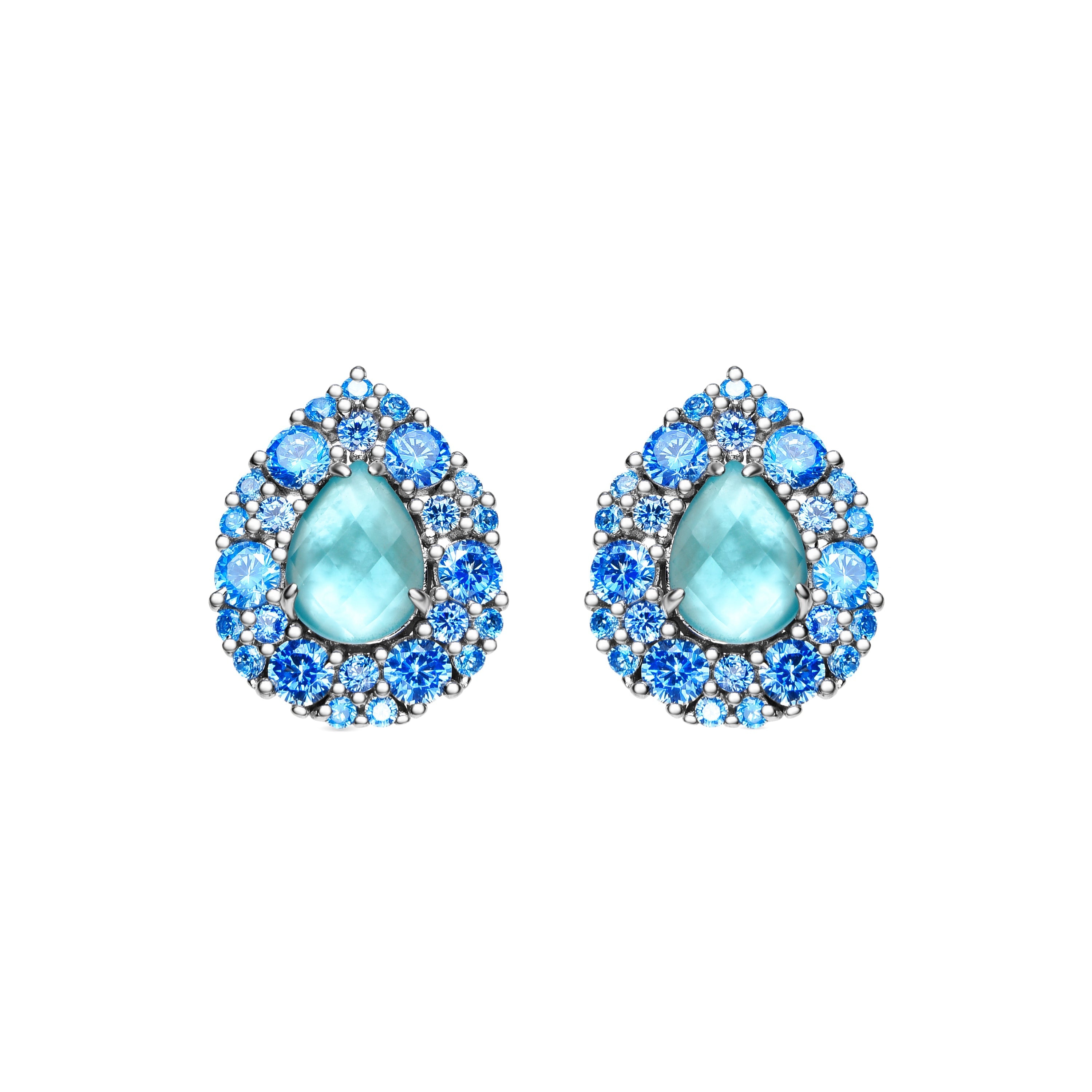 925 Sterling Silver Earrings with Sapphire Zirconia finished in Rhodium - Diyi