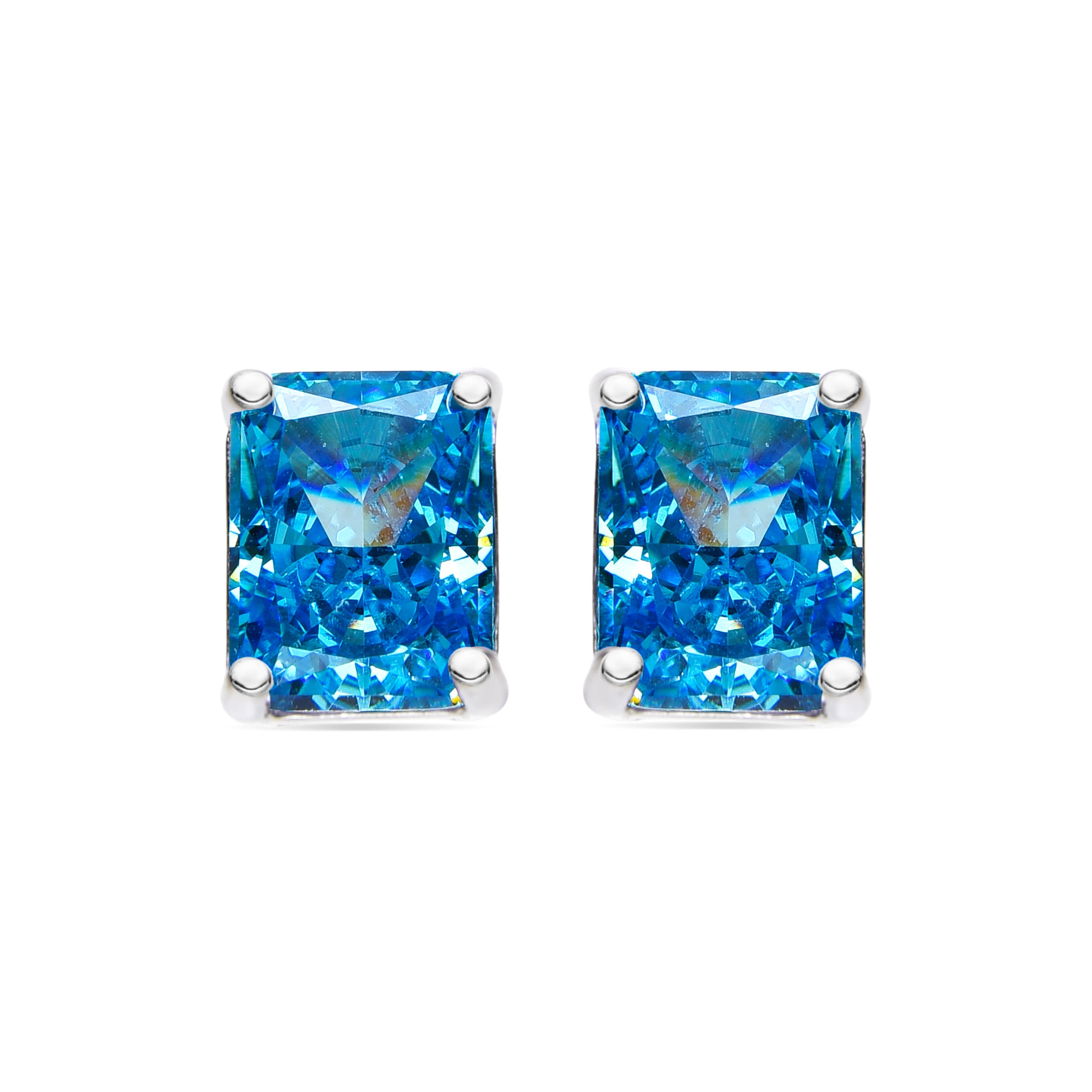 925 Sterling Silver Earrings with Blue Topaz Cubic Zirconia finished in rhodium - Sibke