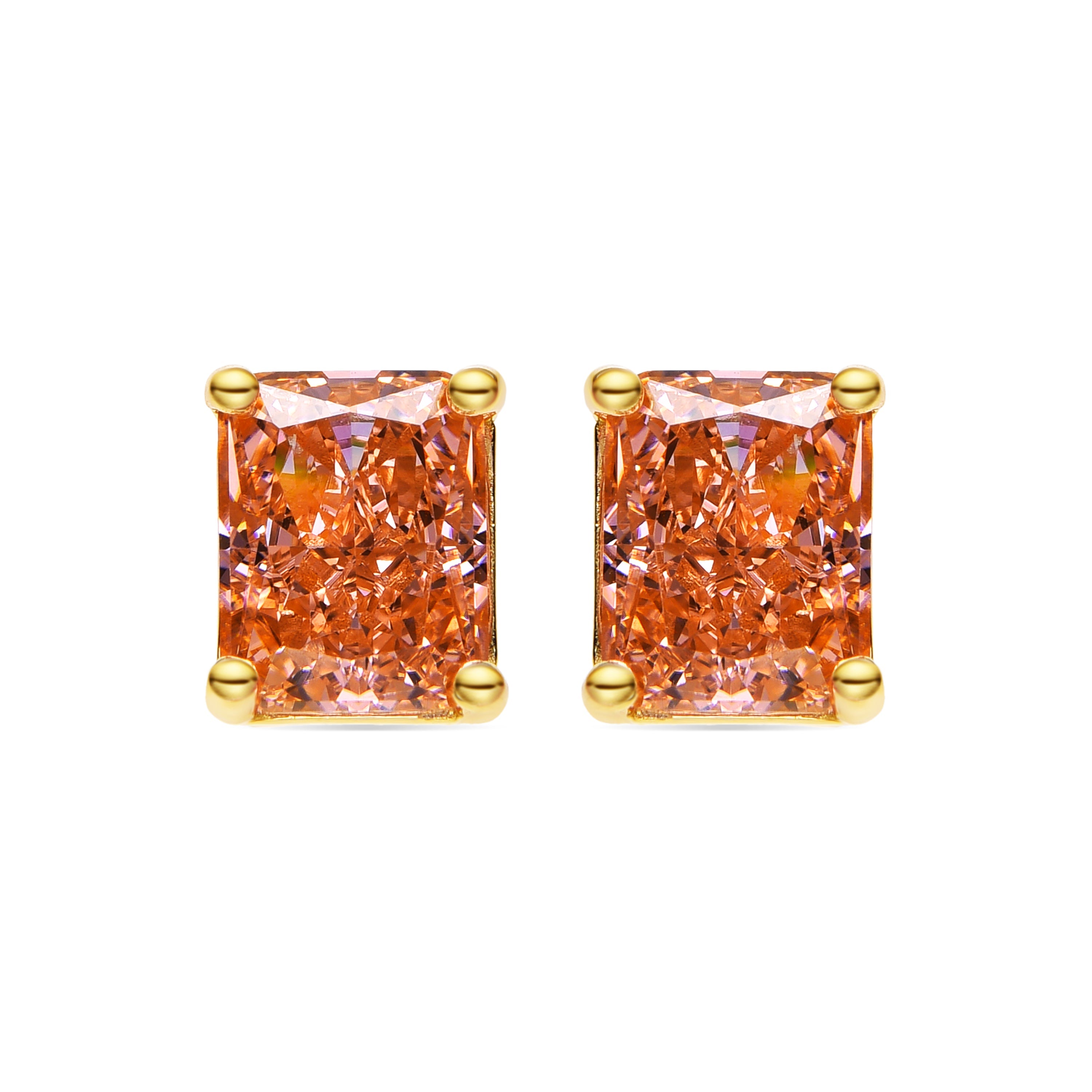 925 Sterling Silver Earrings with Champagne Zirconia, 18k Gold Finish - Sibke