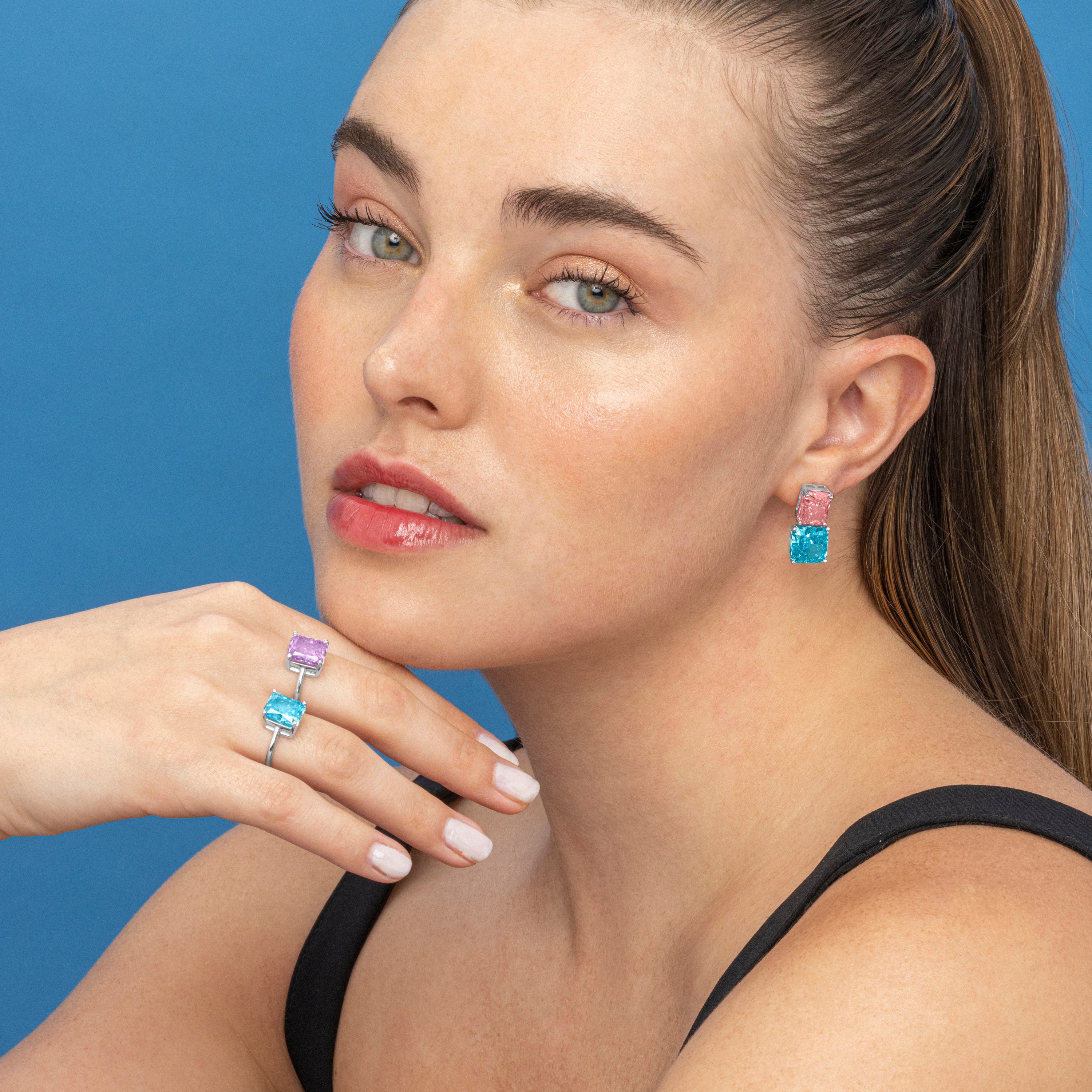 Orecchini in Argento Sterling 925 e Zirconia Zaffiro con finitura in rodio - Rokhay