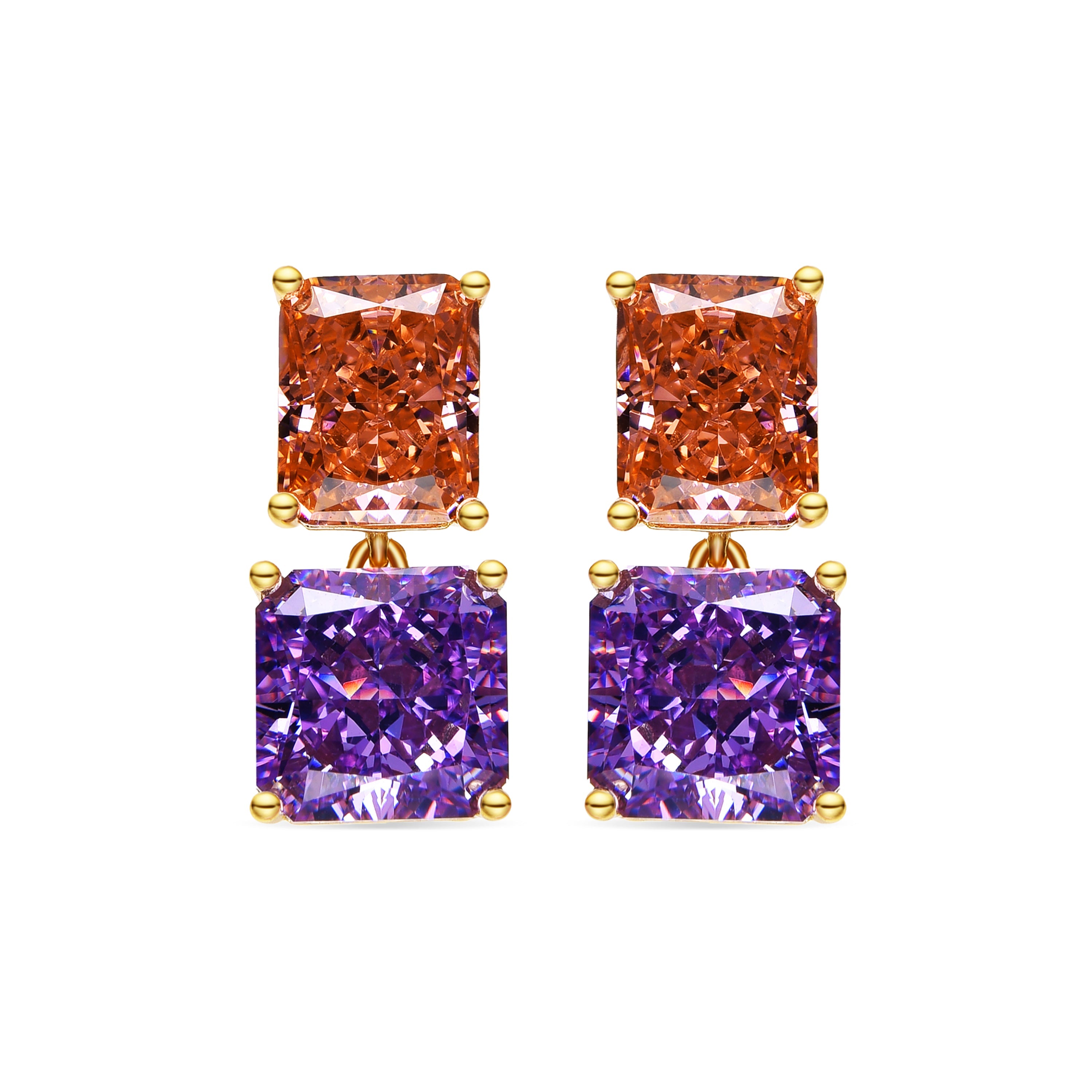 925 Sterling Silver Earrings with Amethyst Cubic Zirconia finished in 18k gold - Rokhay