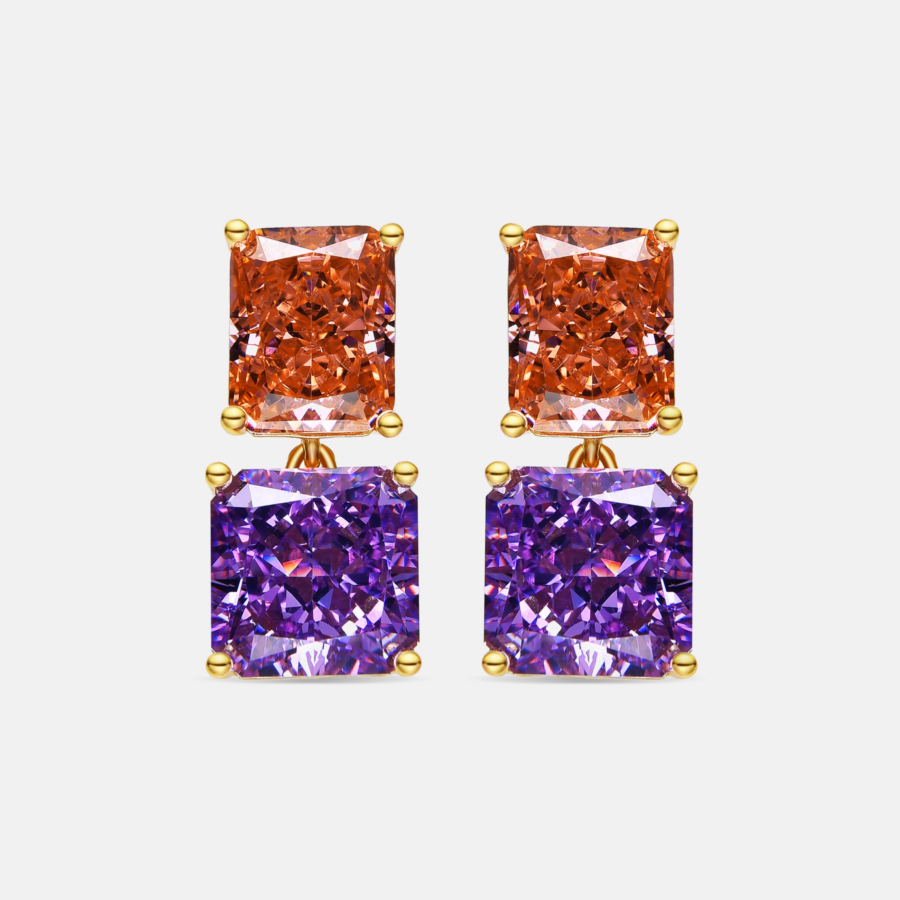 Pendientes de Plata de Ley 925 y Circonita Amatista acabado oro 18k - Rokhay