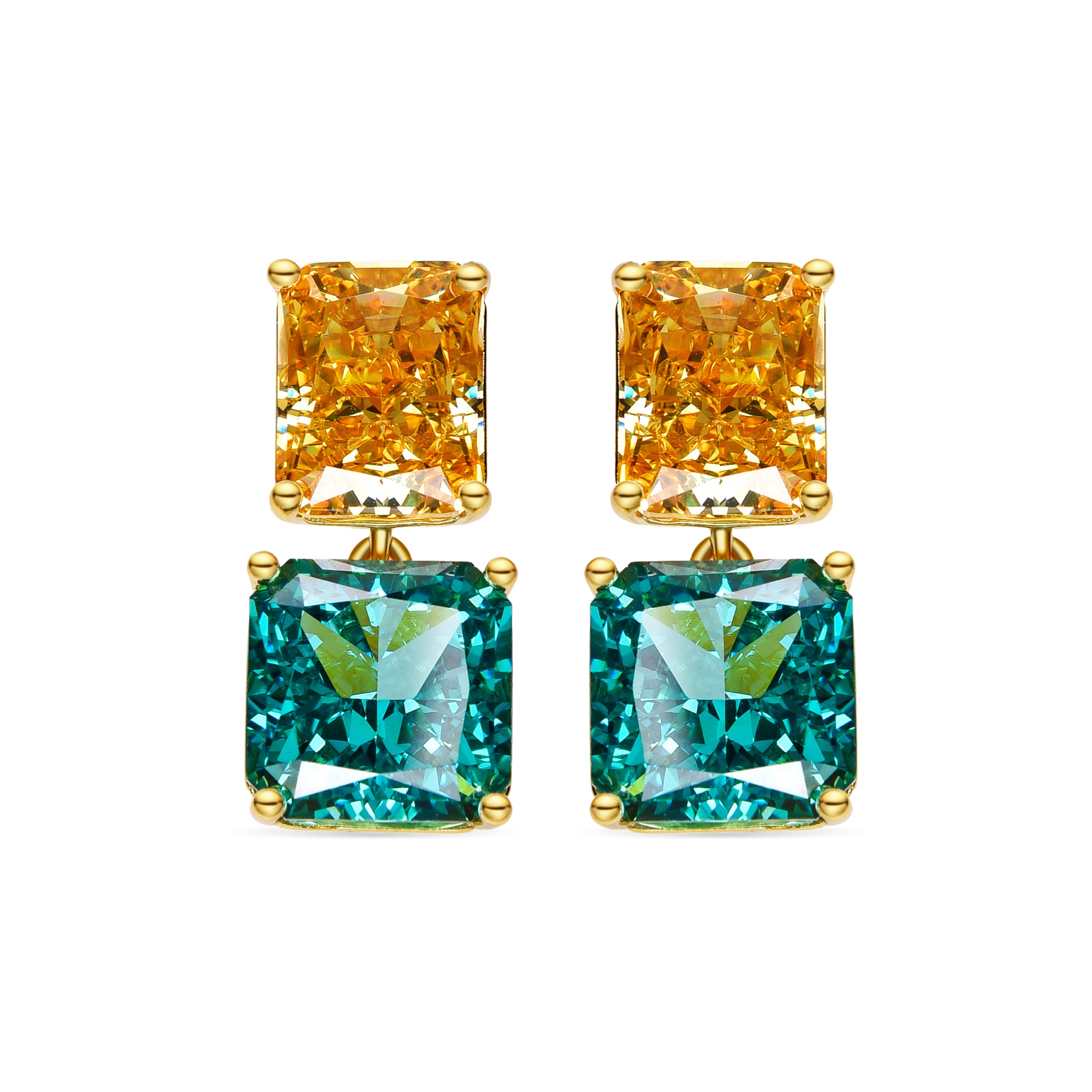 925 Sterling Silver Earrings with Light Green Hydrothermal Quartz finished in 18k gold - Rokhay