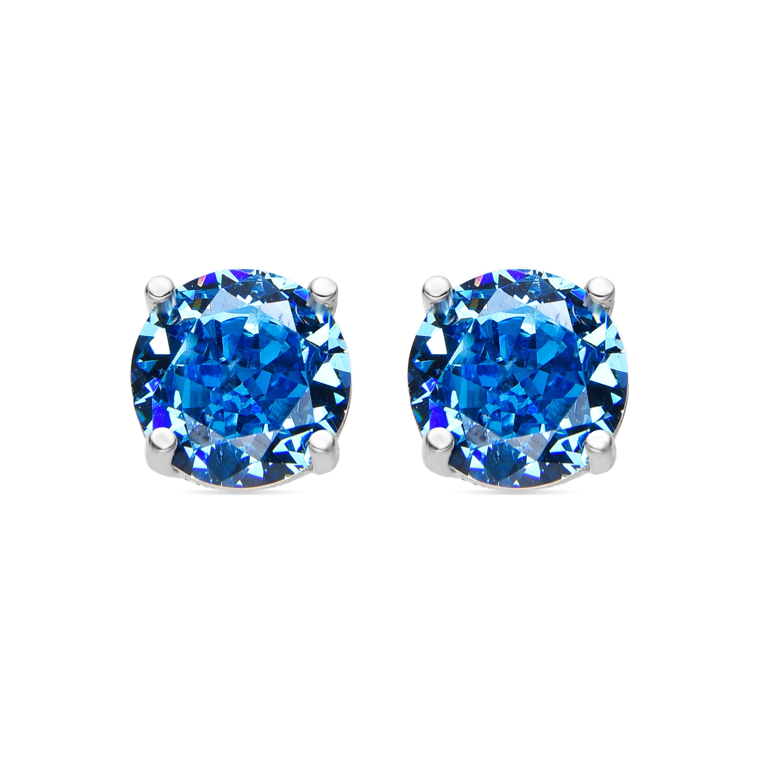 925 Sterling Silver Earrings with Blue Topaz Zirconia finished in rhodium - Baran
