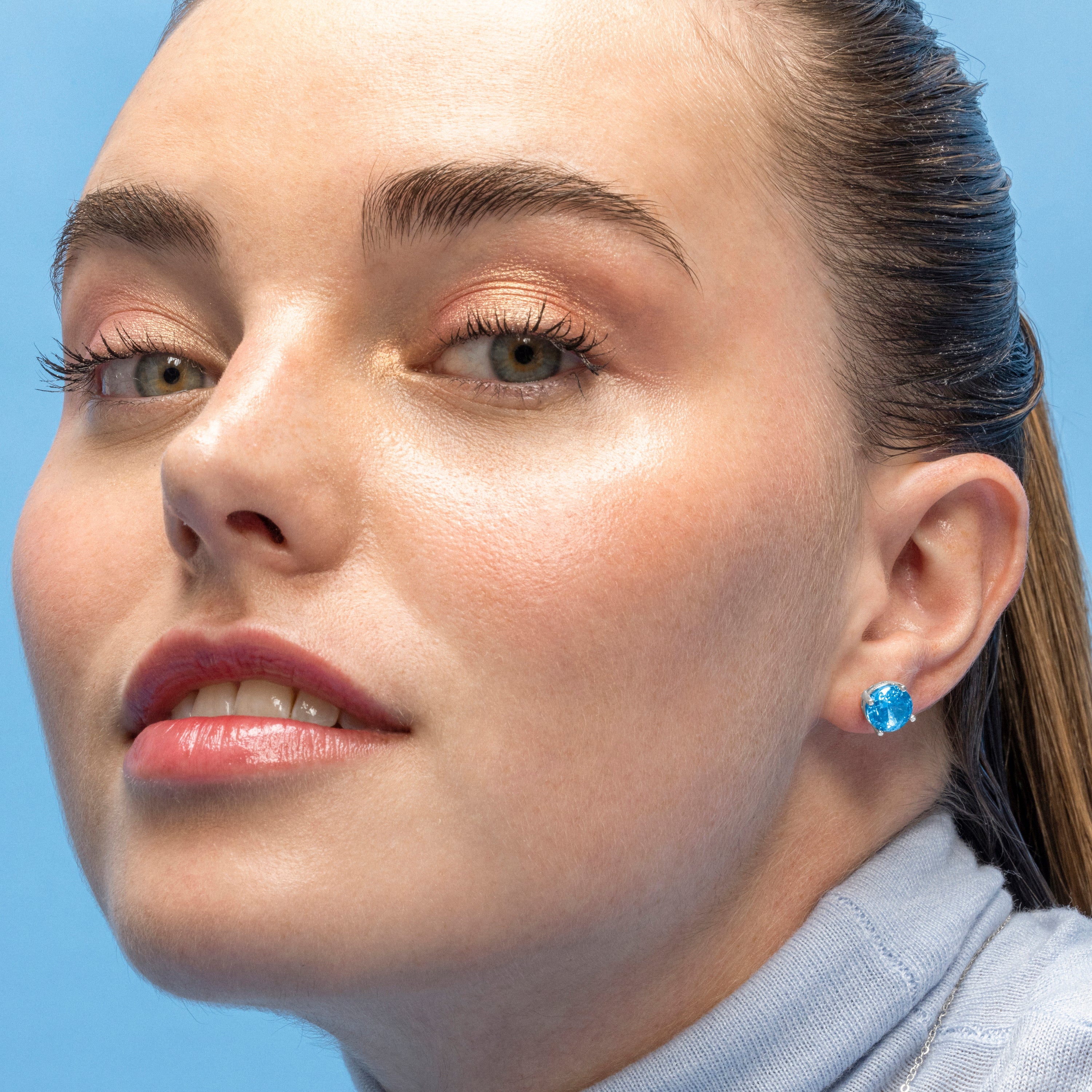 925 Sterling Silver Earrings with Blue Topaz Zirconia finished in rhodium - Baran