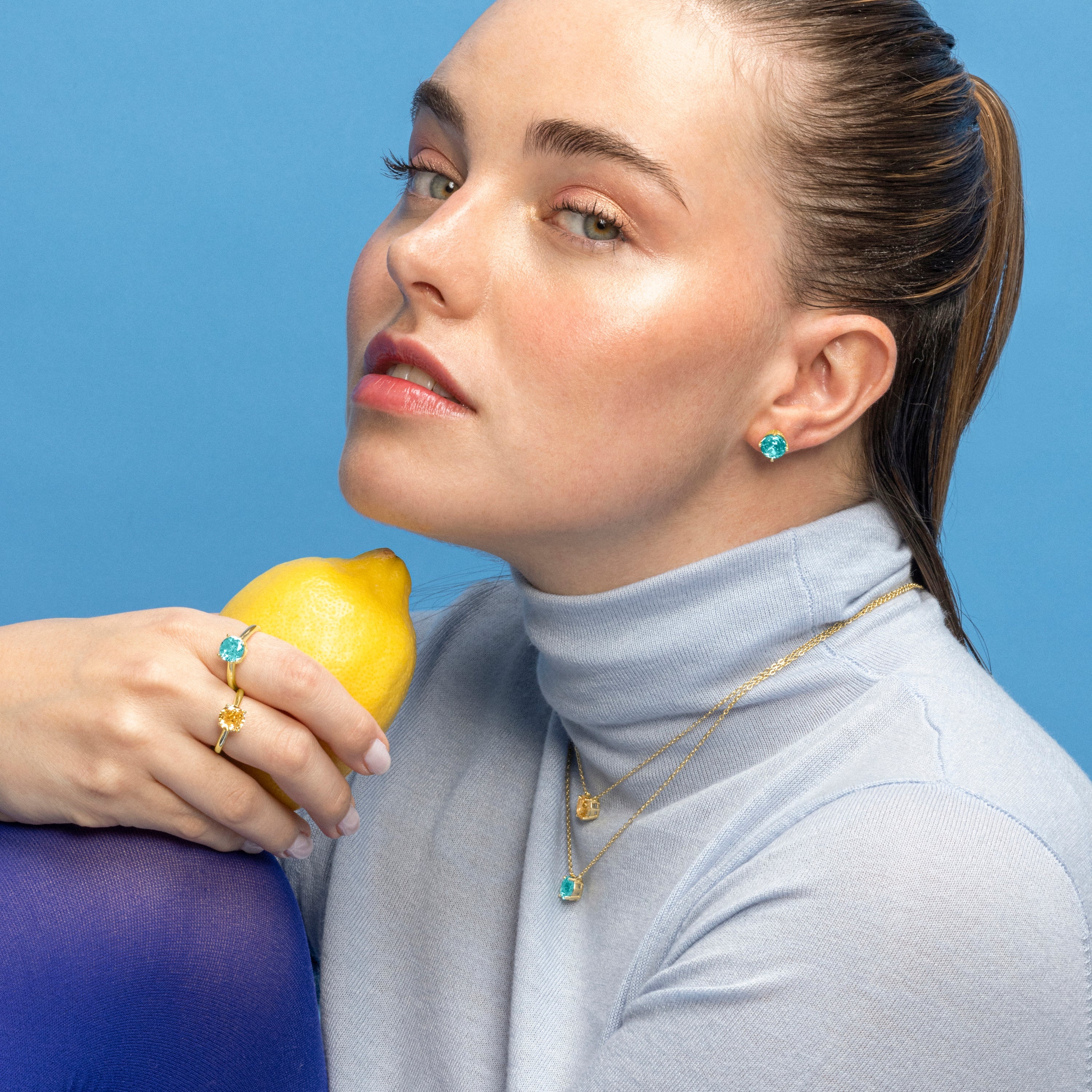 925 Sterling Silver Earrings with Light Green Hydrothermal Quartz finished in 18k gold - Baran