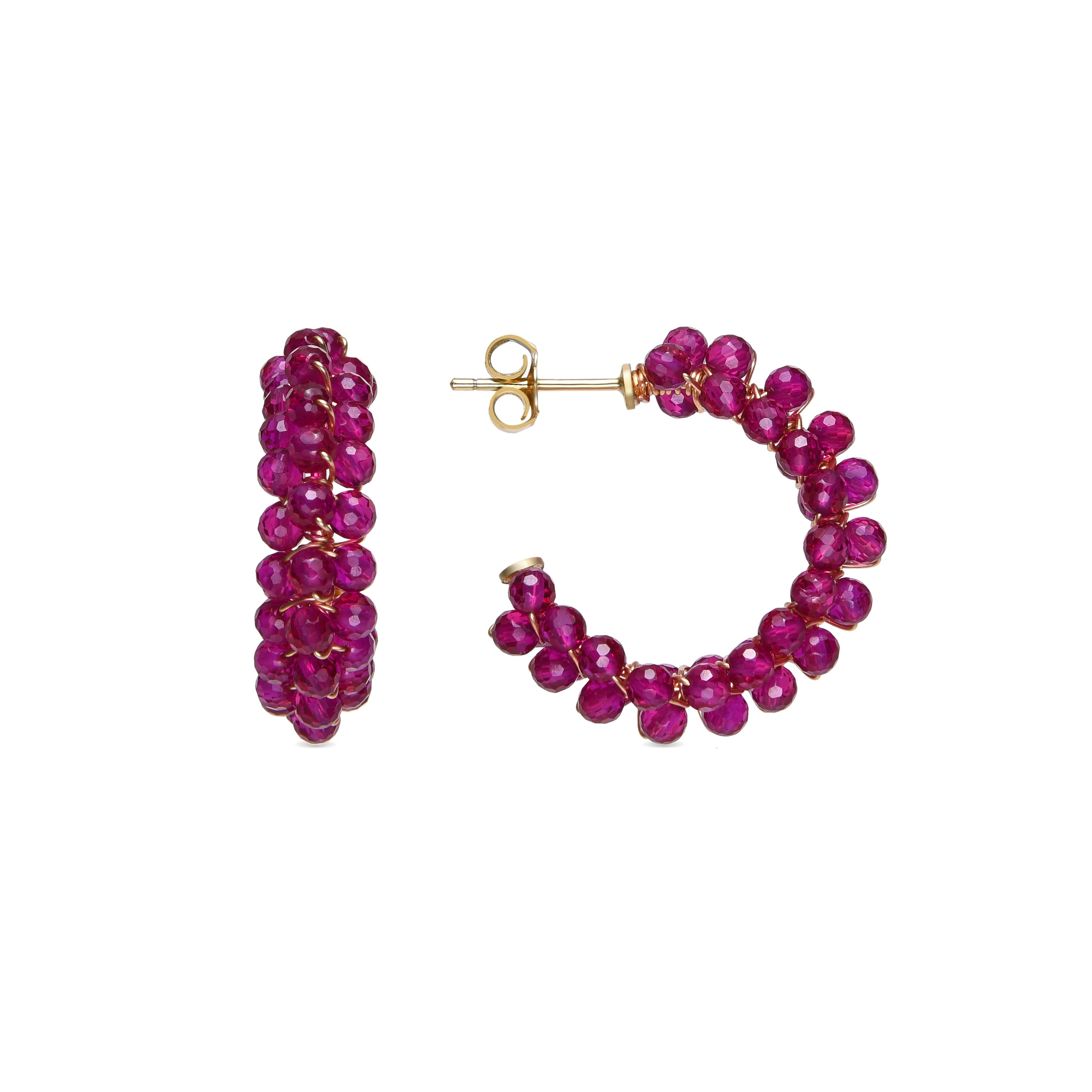 Boucles d'oreilles en argent sterling 925 et cristal rose finition or 18k - Siran