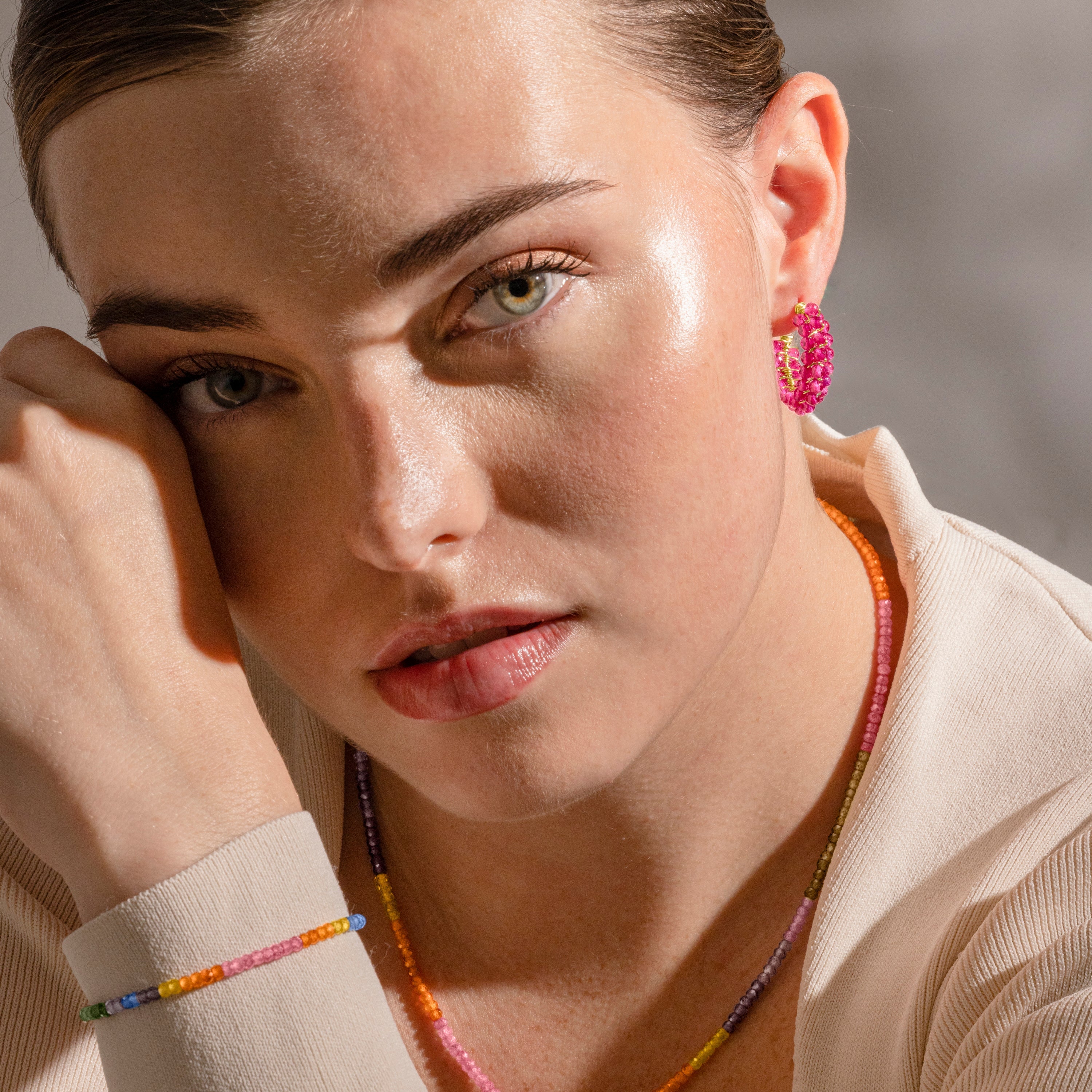Boucles d'oreilles en argent sterling 925 et cristal rose finition or 18k - Siran