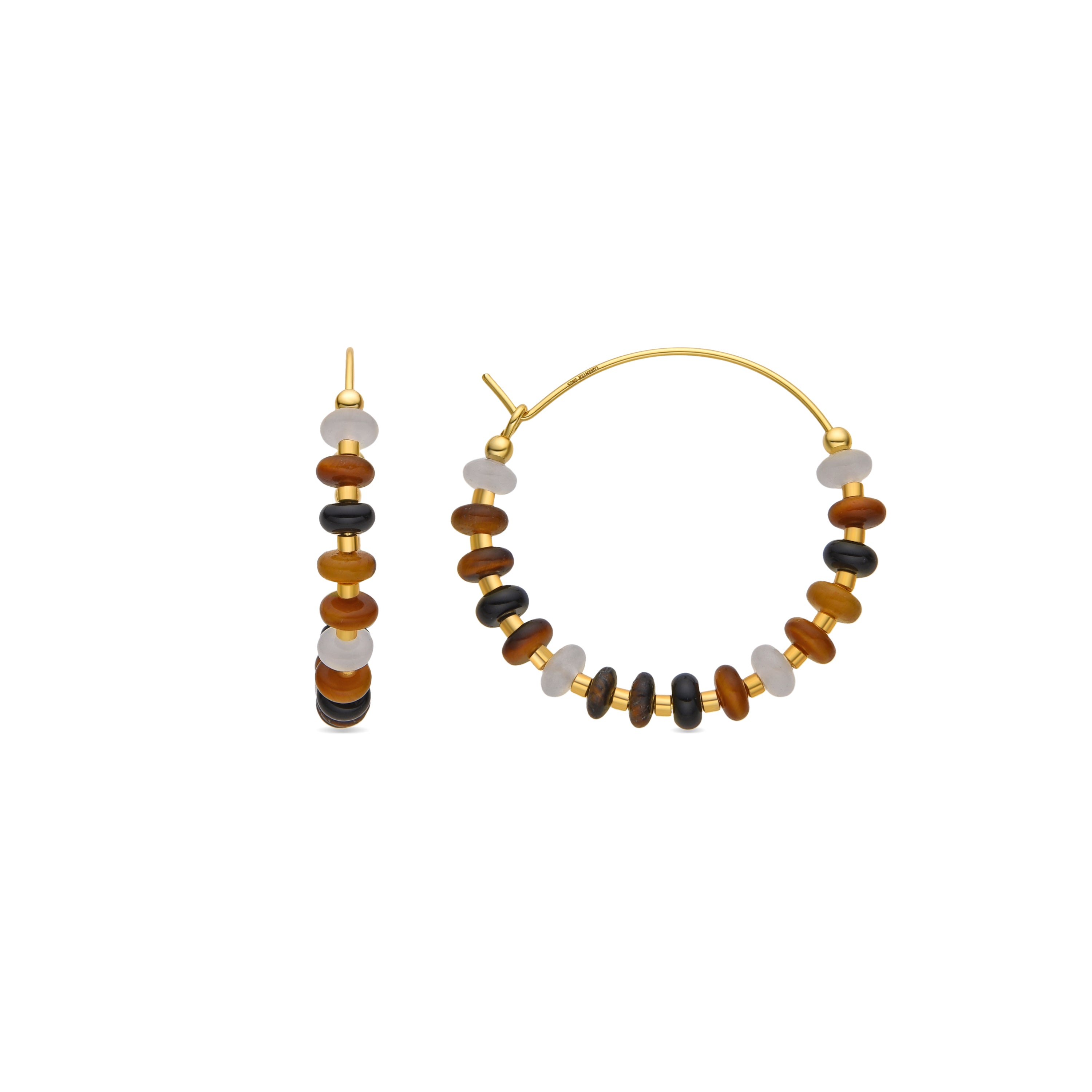 Boucles d'oreilles en argent sterling 925 et œil de tigre finition or 18k - Yalah
