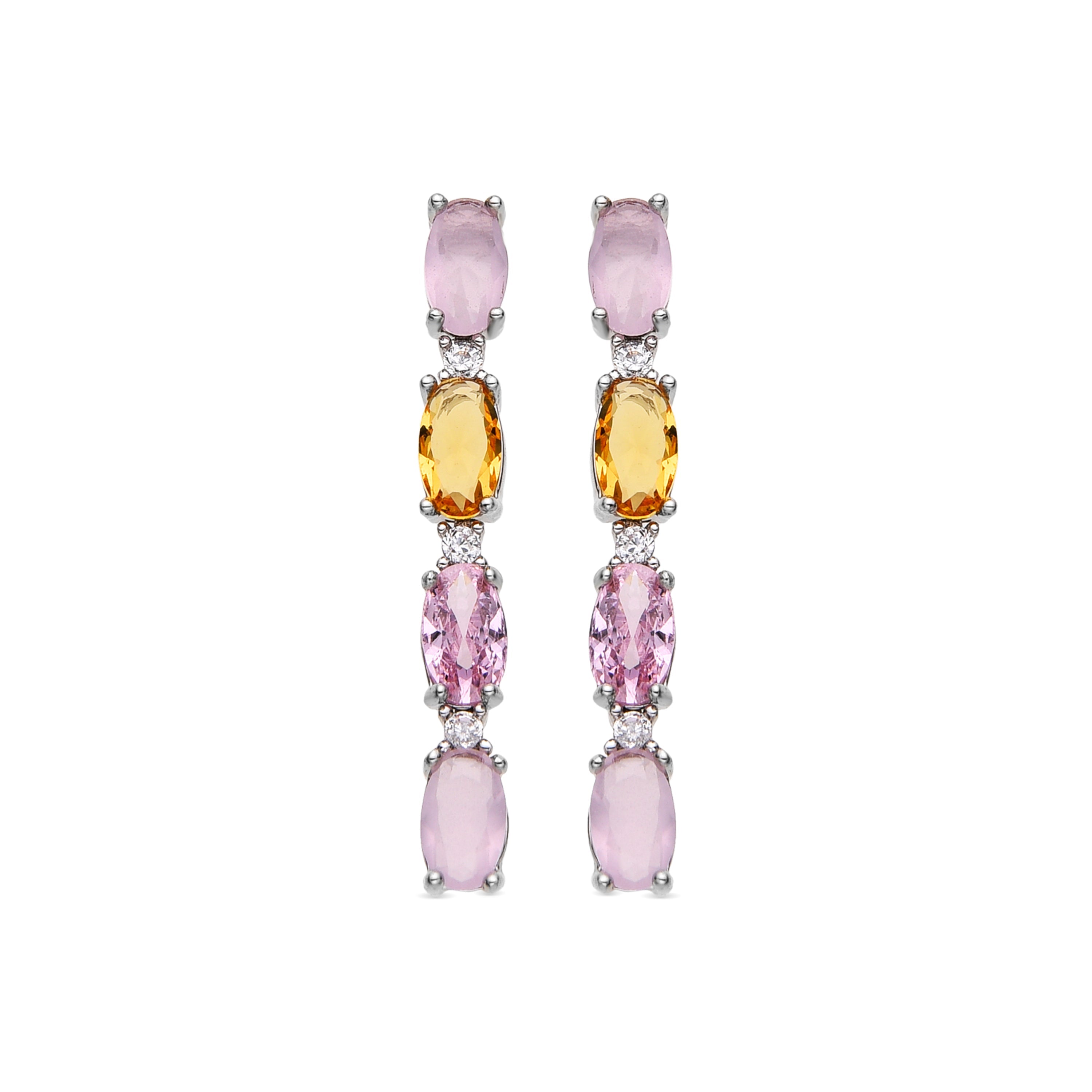 925 Sterling Silver Earrings with Multicolor Zirconia finished in Rhodium - Guyoth