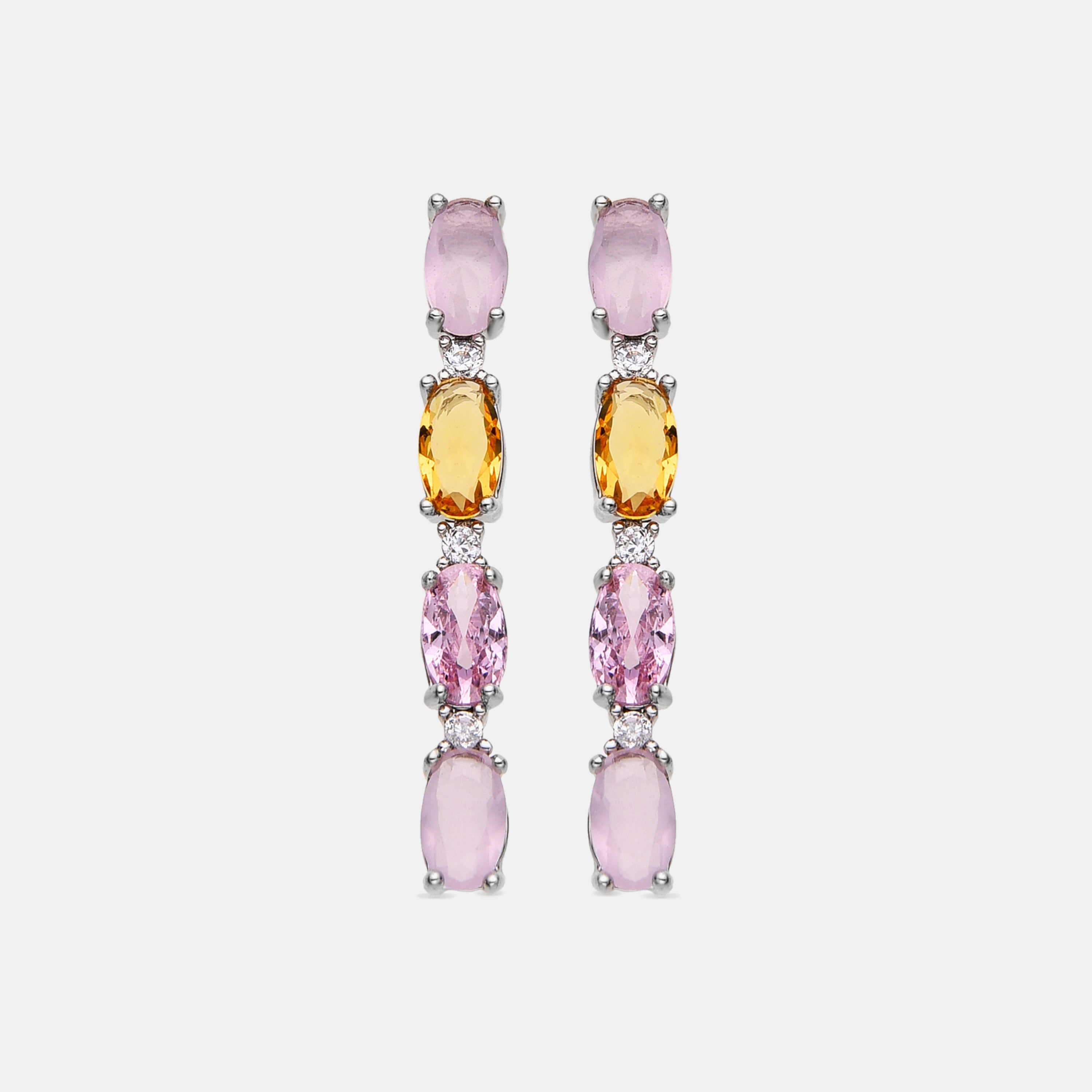 925 Sterling Silver Earrings with Multicolor Zirconia finished in Rhodium - Guyoth