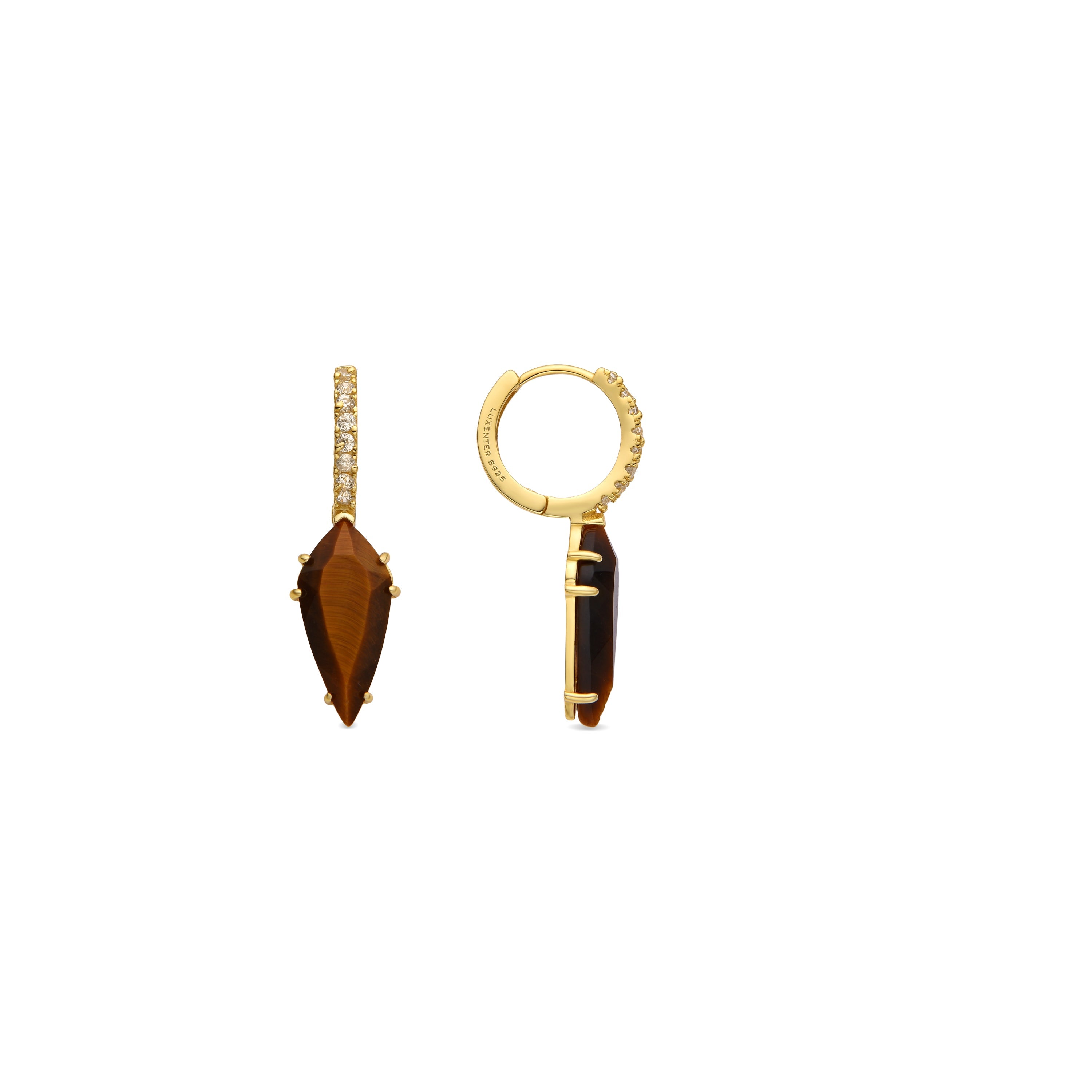 925 Sterling Silver Earrings with Tiger's Eye finished in 18k gold - Ordi