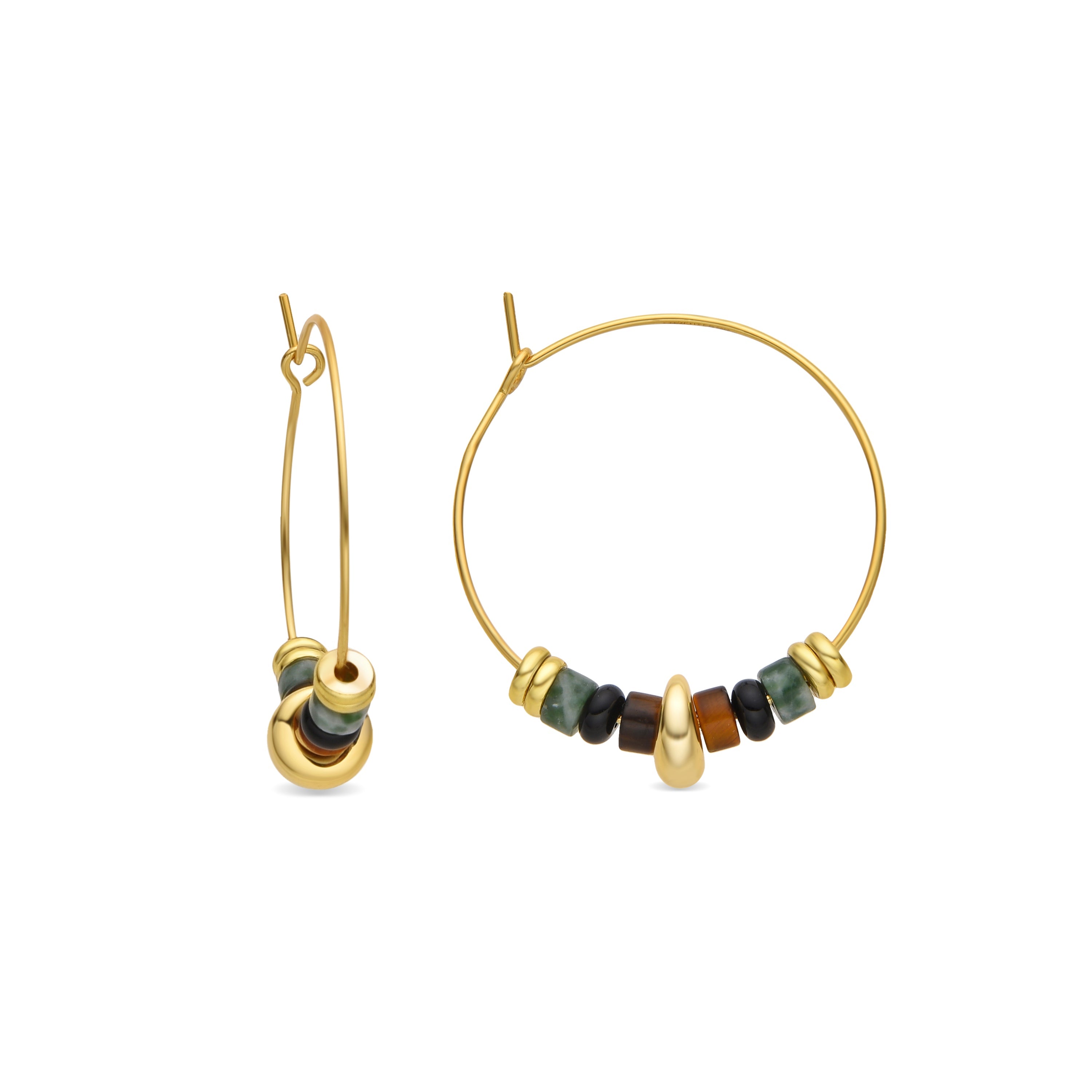 Pendientes de Plata de Ley 925 y Ojo de Tigre acabado oro 18k - Darkba