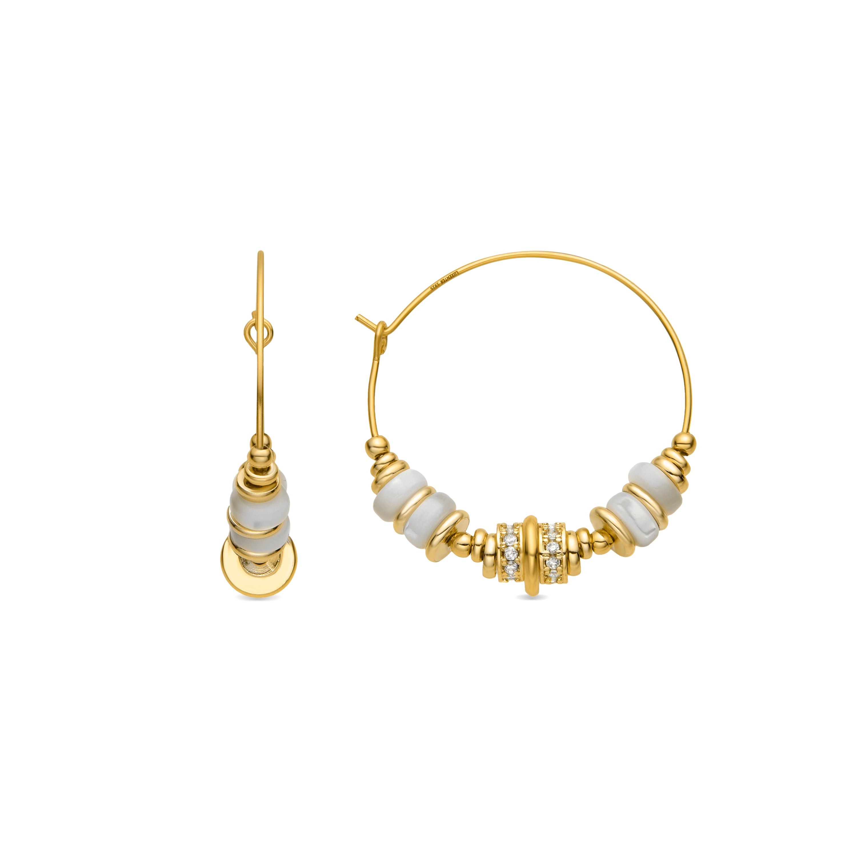 Ohrringe aus 925er Sterlingsilber und weißer Perlmutt mit 18k Gelbgold-Finish - Darkba