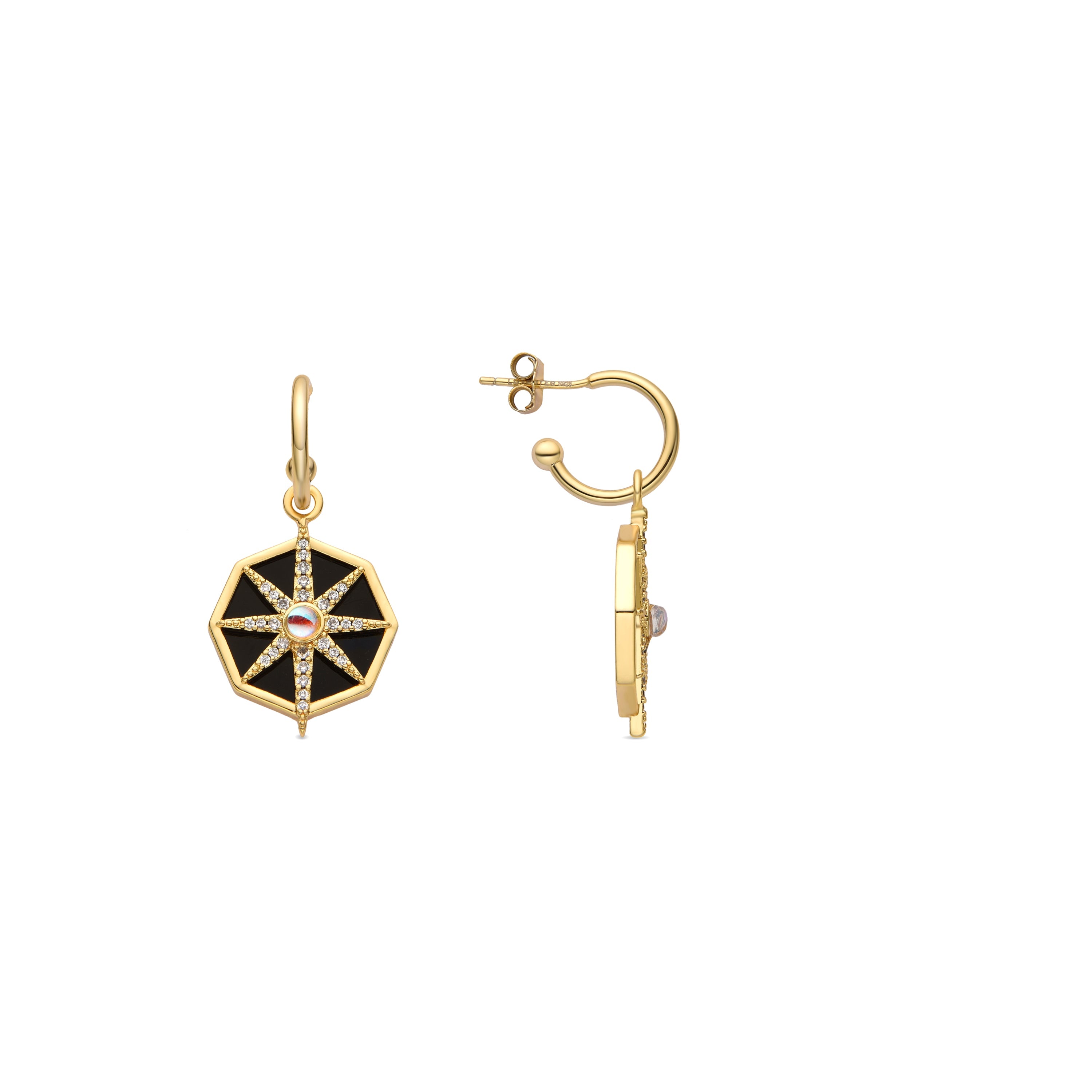 925 Sterling Silver Earrings with Onyx and 18k Gold Finish - Misahy