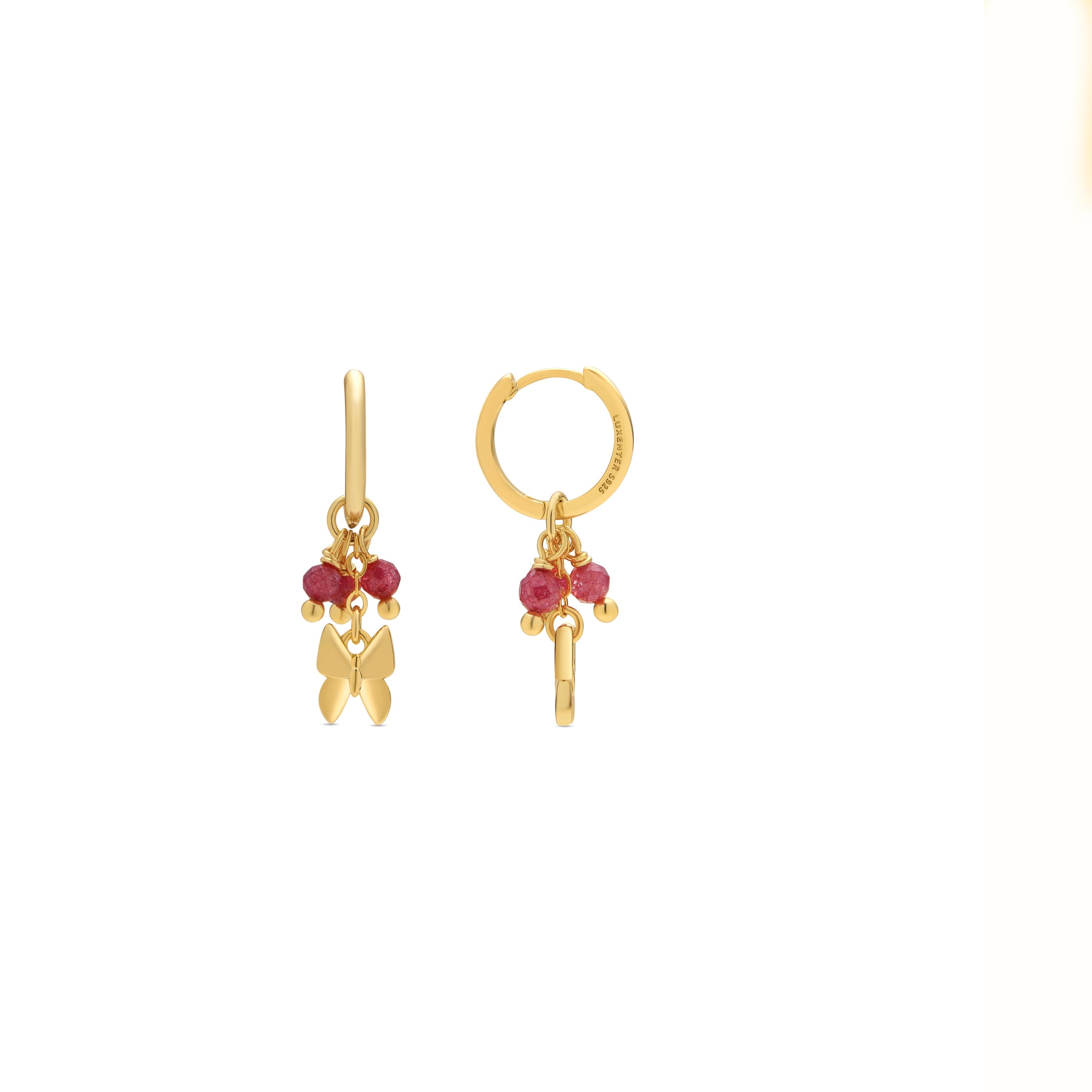 Pendientes de Plata de Ley 925 y Cristal Rosa acabado oro amarillo de 18k - Coaran