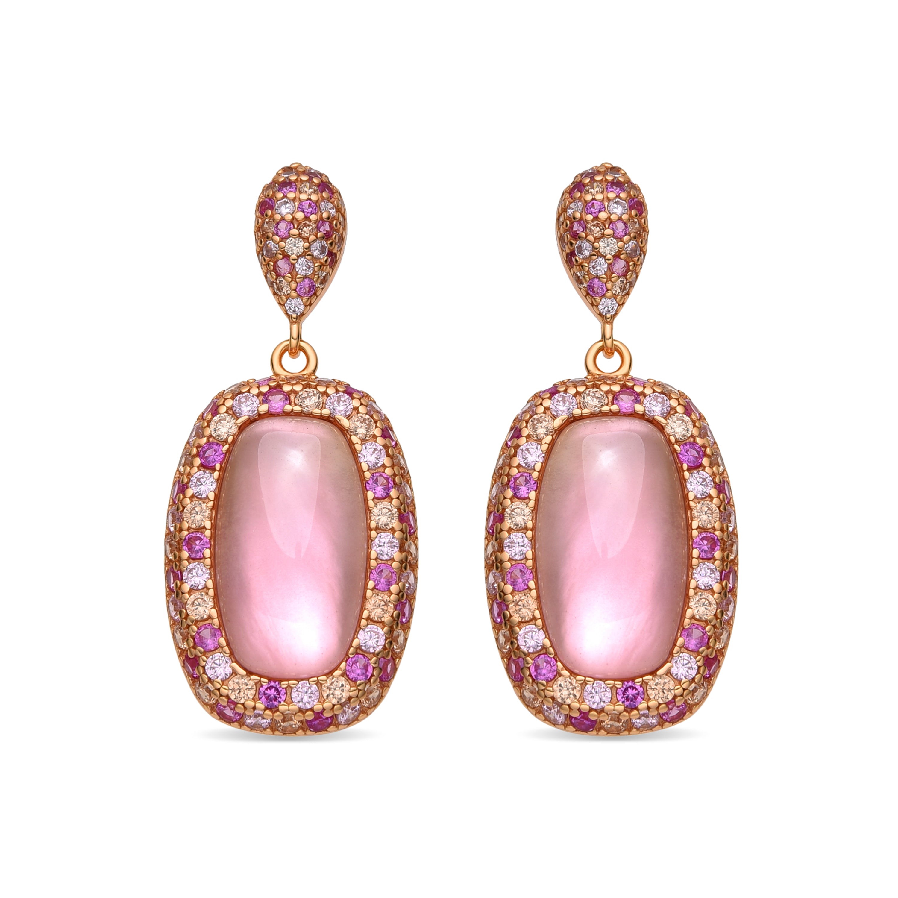 Ohrringe aus 925er Sterlingsilber mit Doppel-Mutterperle in Rosa / Kristall mit 18k Gelbgold-Finish - Baddal