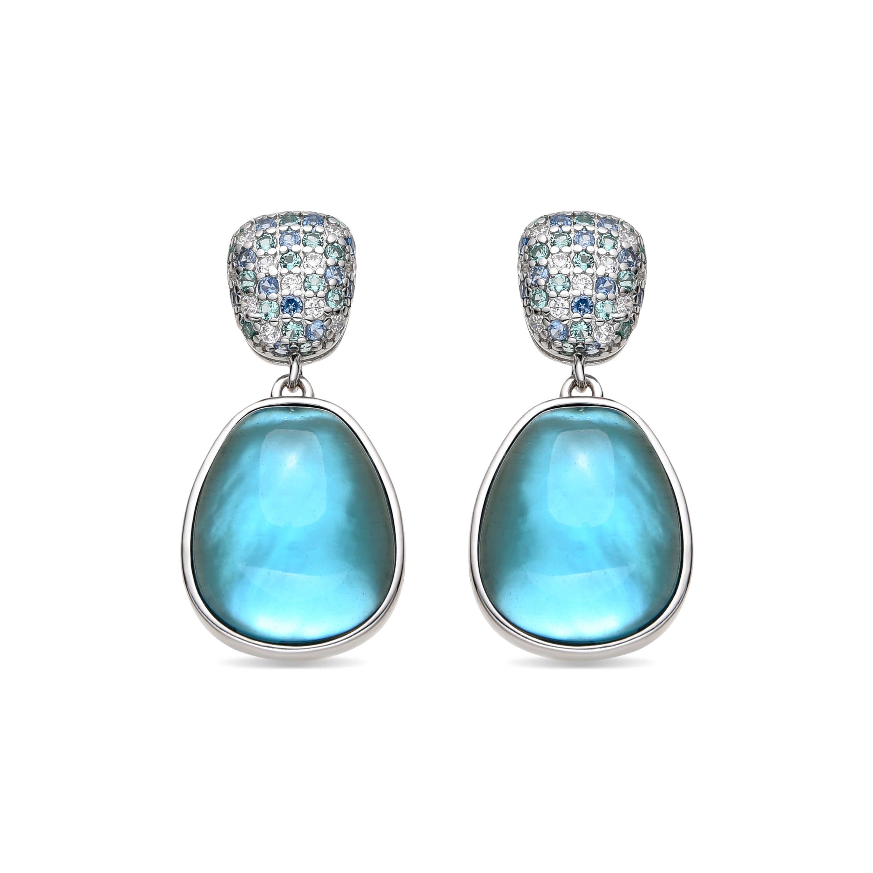 Echtsilber 925 Ohrringe mit Hämatit-Dopplung / blauer Kristall Rhodium-Finish - Kiziane