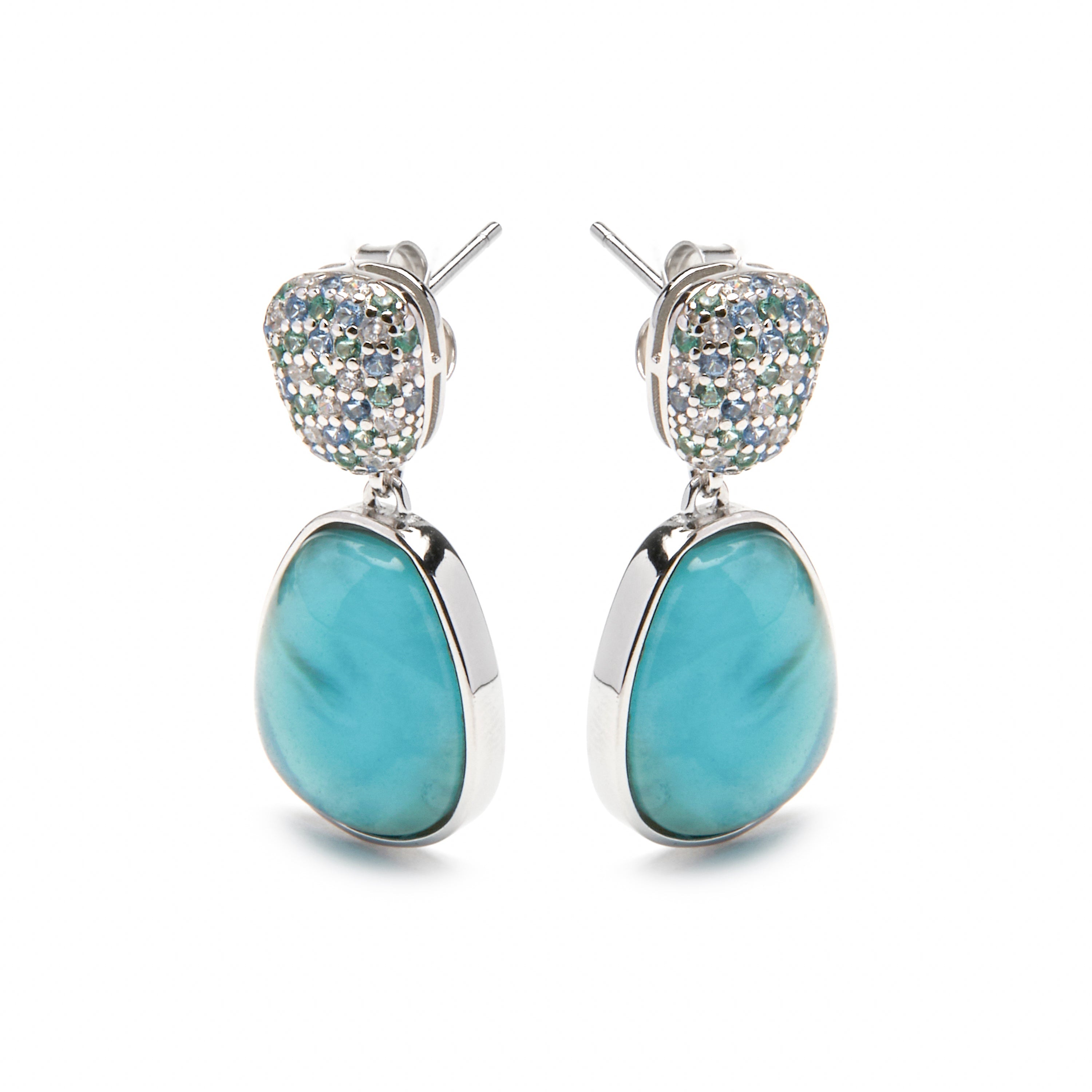Echtsilber 925 Ohrringe mit Hämatit-Dopplung / blauer Kristall Rhodium-Finish - Kiziane