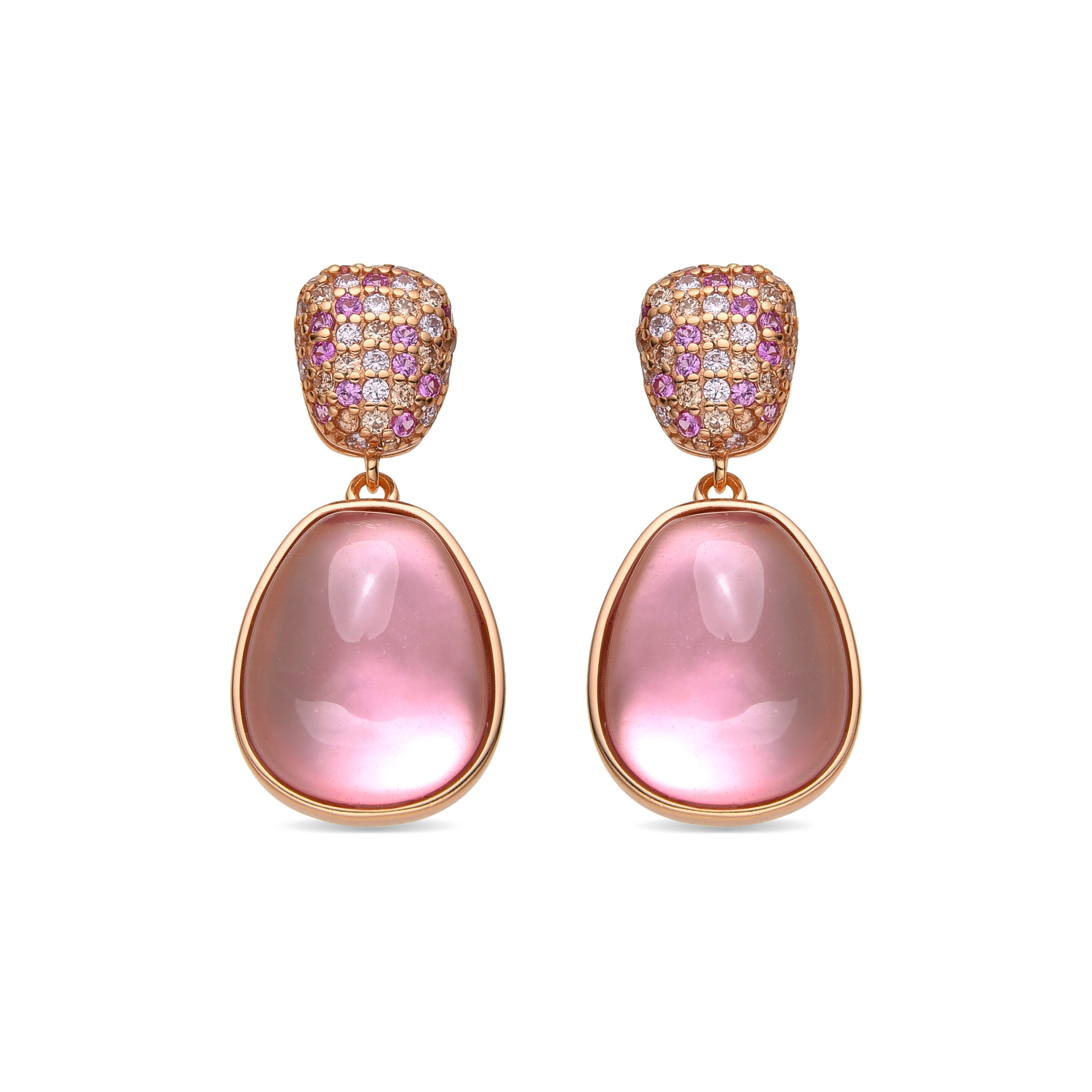 Pendientes de Plata de Ley 925 y Doblete de Madreperla Rosa / Cristal acabado oro amarillo de 18k - Kiziane