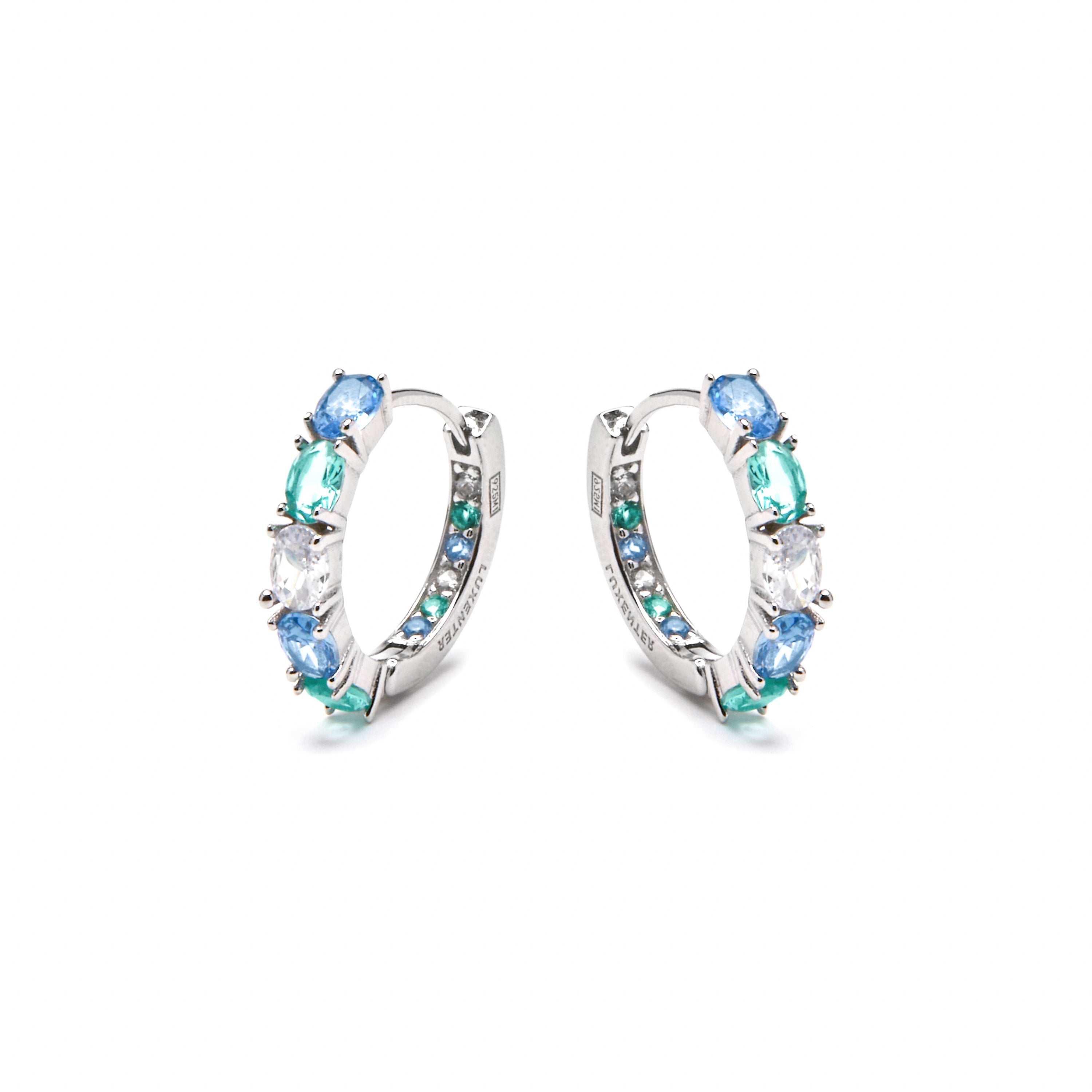Boucles d'oreilles en argent sterling 925 et zirconium aquamarine finition rhodium - Naak