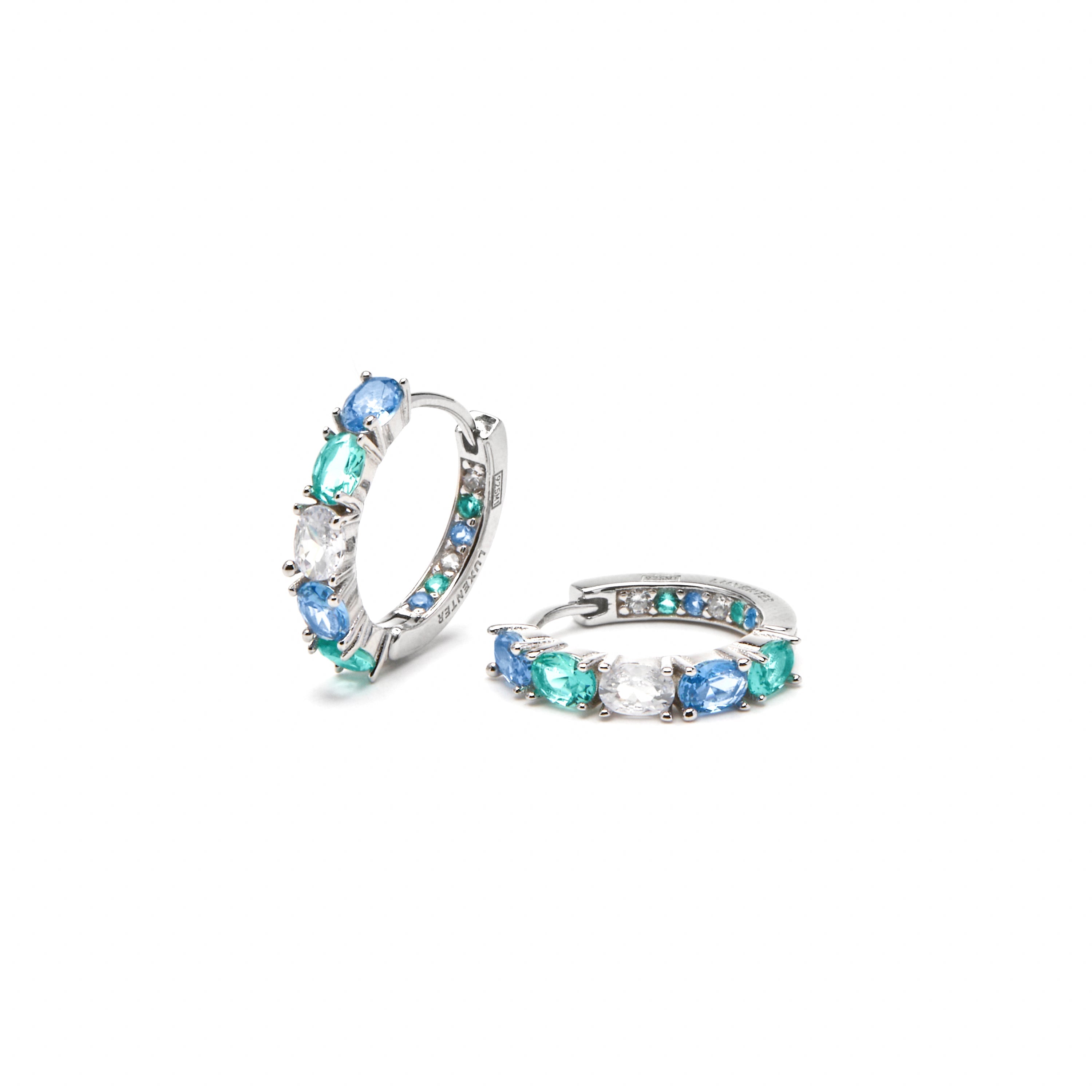 Boucles d'oreilles en argent sterling 925 et zirconium aquamarine finition rhodium - Naak