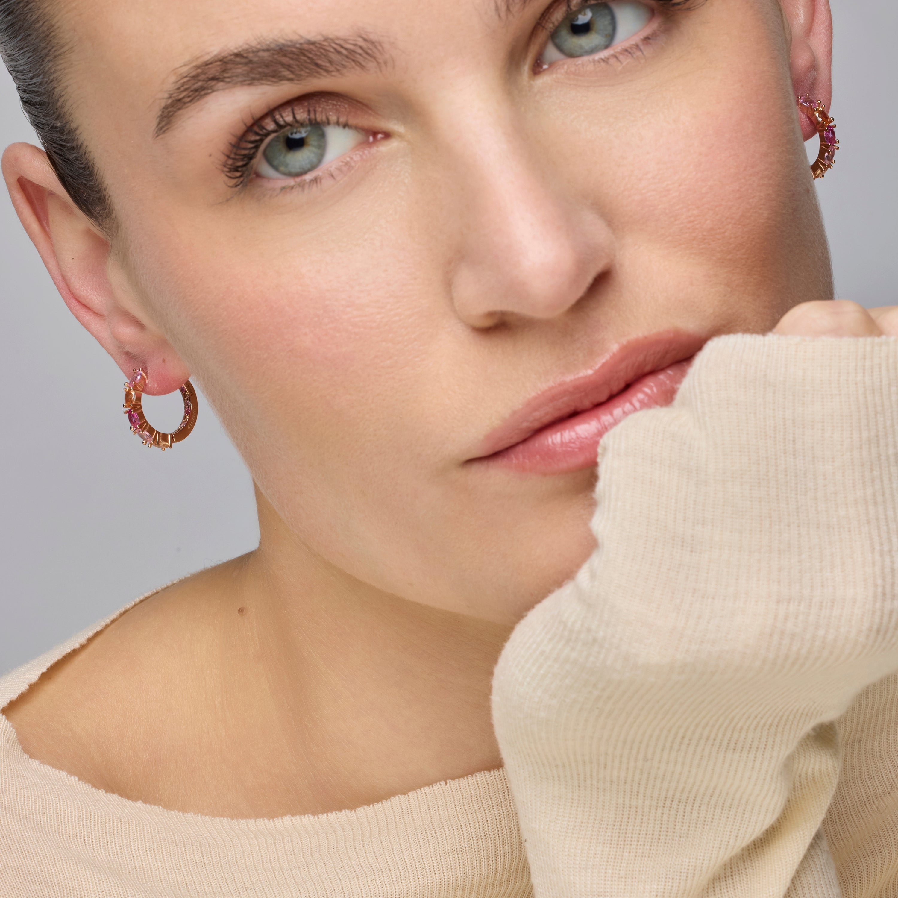925 Sterling Silver Earrings with Pink Cubic Zirconia finished in 18k Yellow Gold - Naak