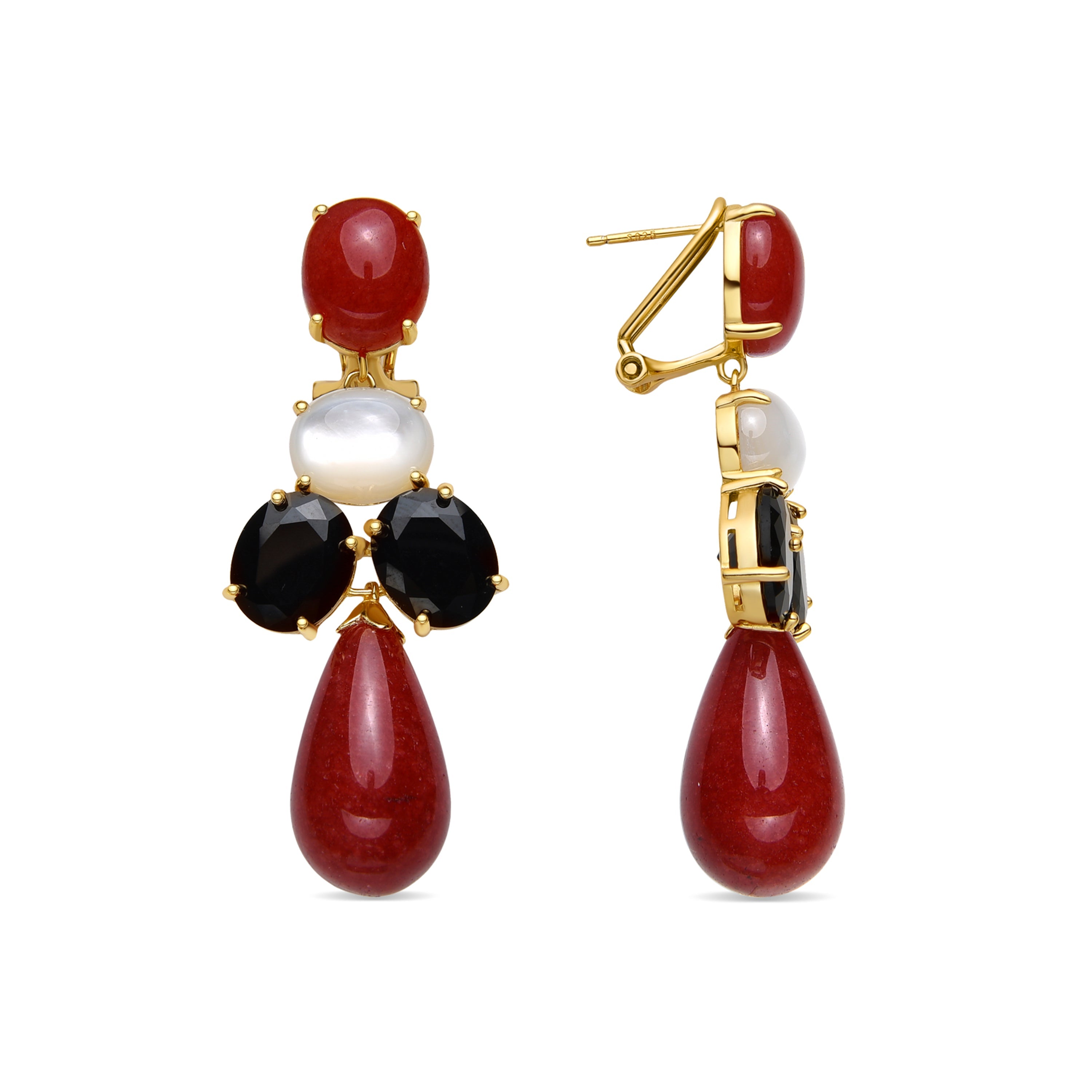 Pendientes de Plata de Ley 925 y Coral acabado oro amarillo de 18k - Dumi