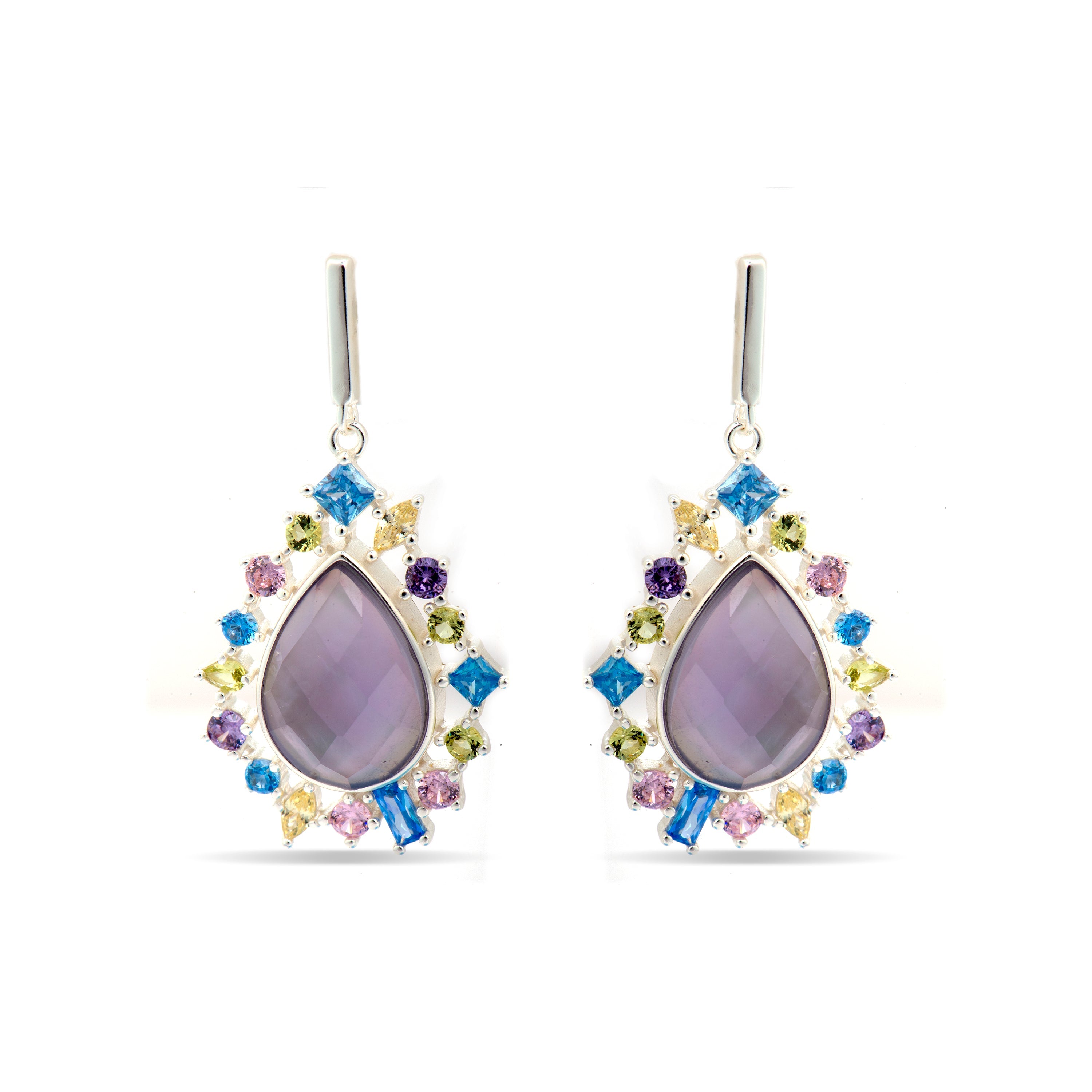 Orecchini in Argento Sterling 925 e Zirconia Multicolore finitura rodio - Shigua