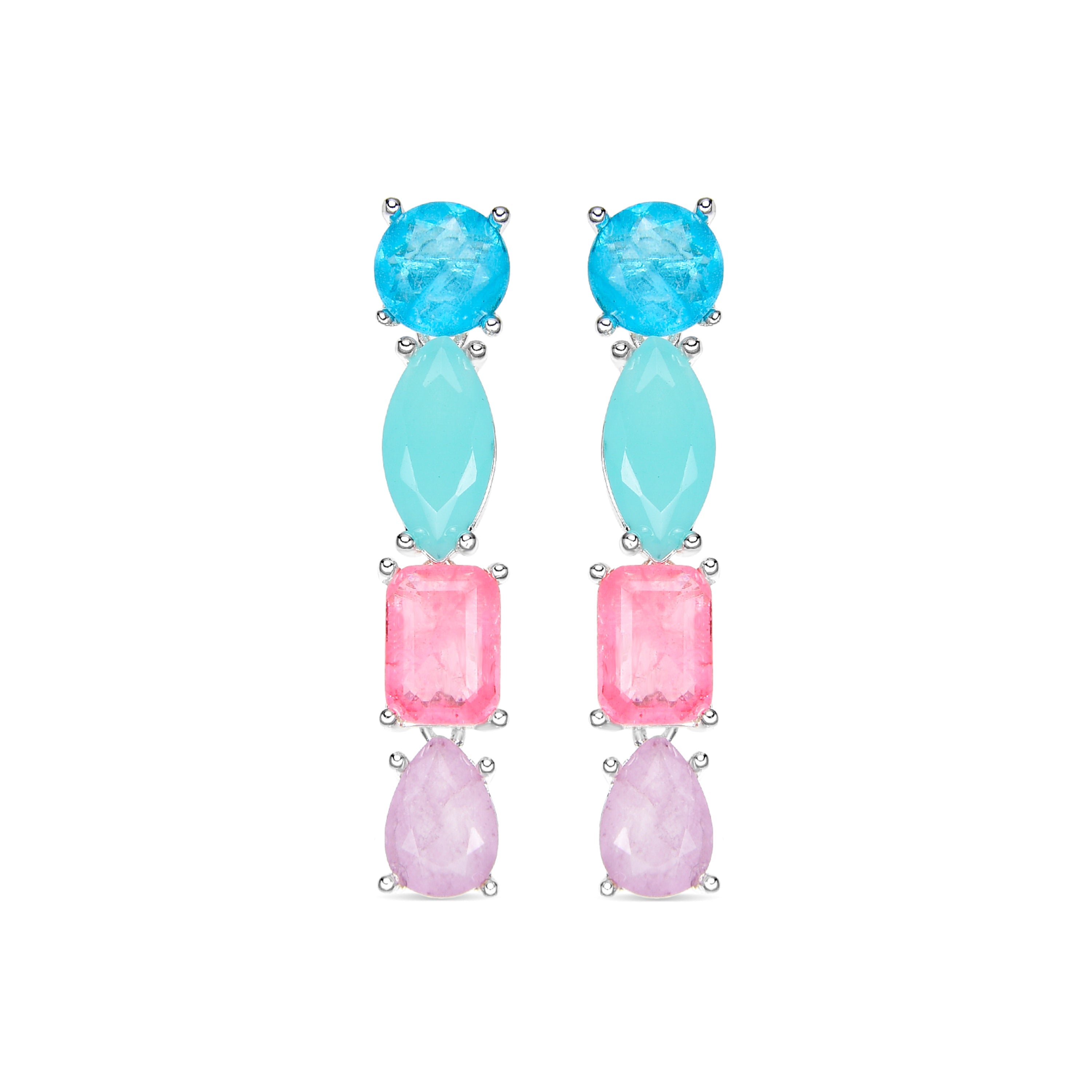925 Sterling Silver Earrings with Multicolor Hydrothermal Quartz rhodium finish - Larec