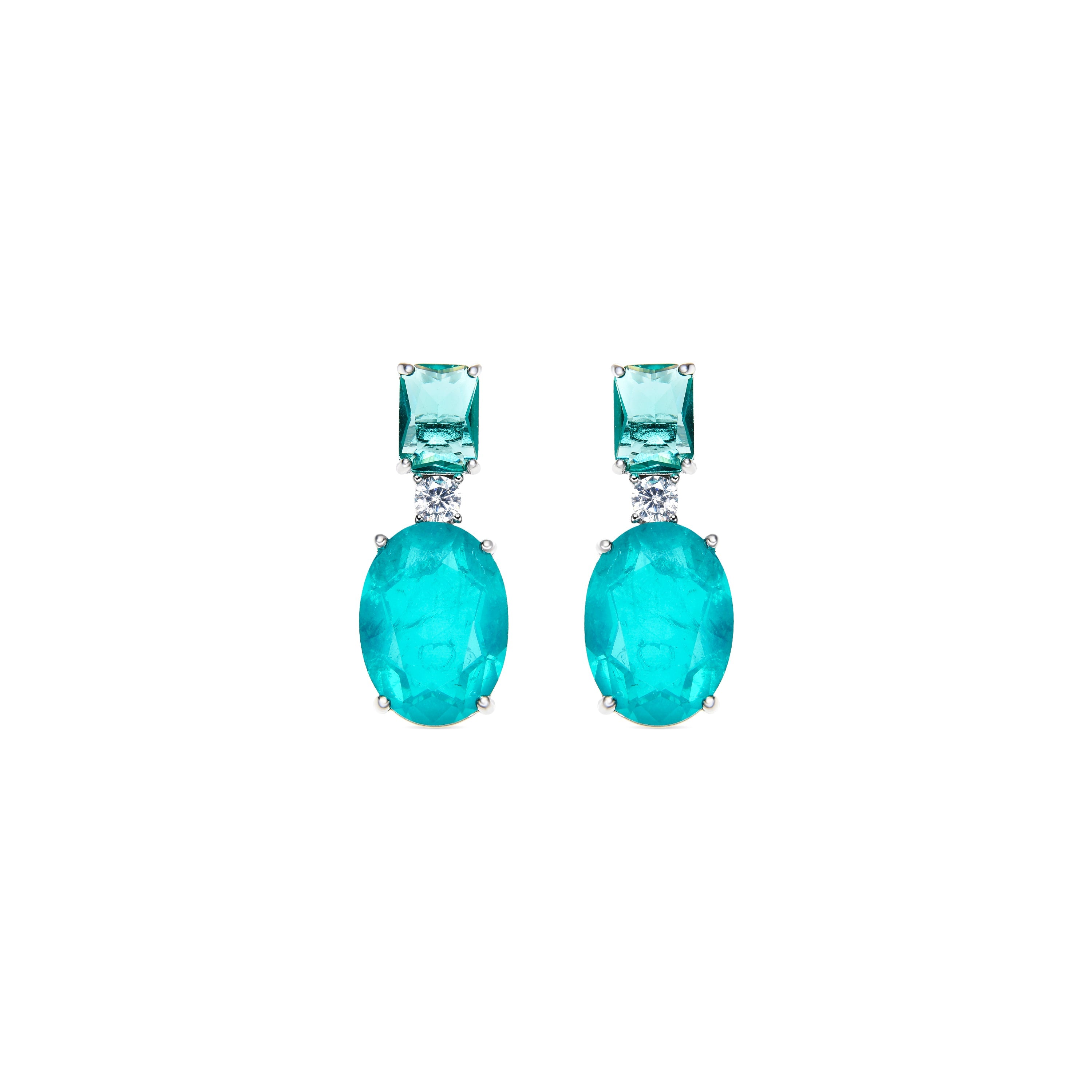 925er Silber Ohrringe mit Paraiba grünem hydrothermalem Quarz, rhodiniert - Phetal