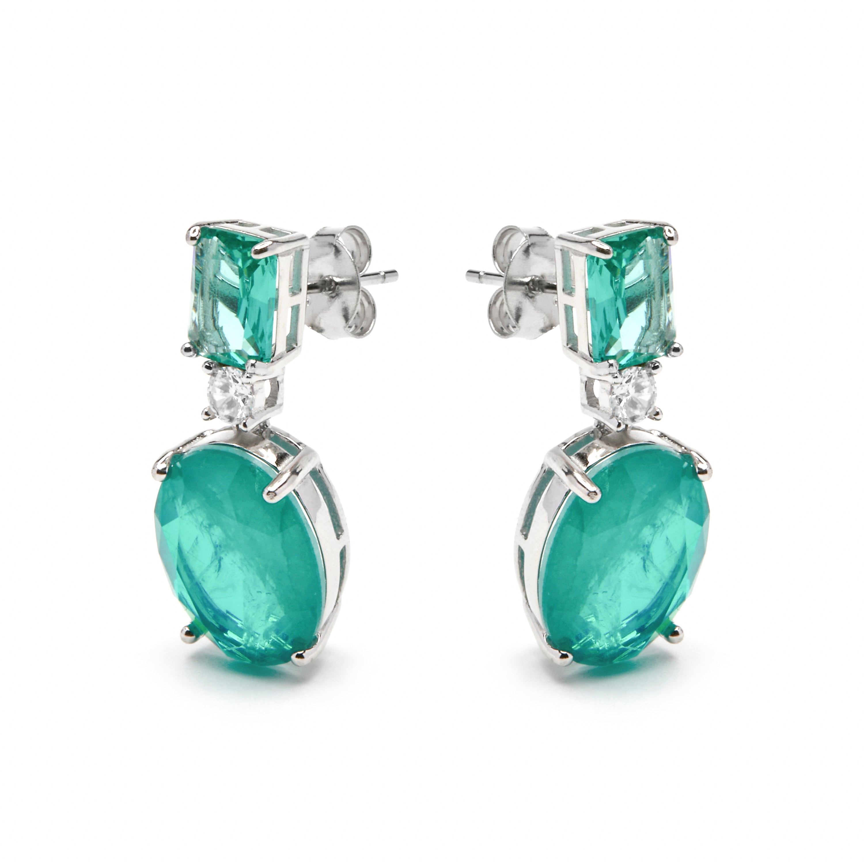 925er Silber Ohrringe mit Paraiba grünem hydrothermalem Quarz, rhodiniert - Phetal