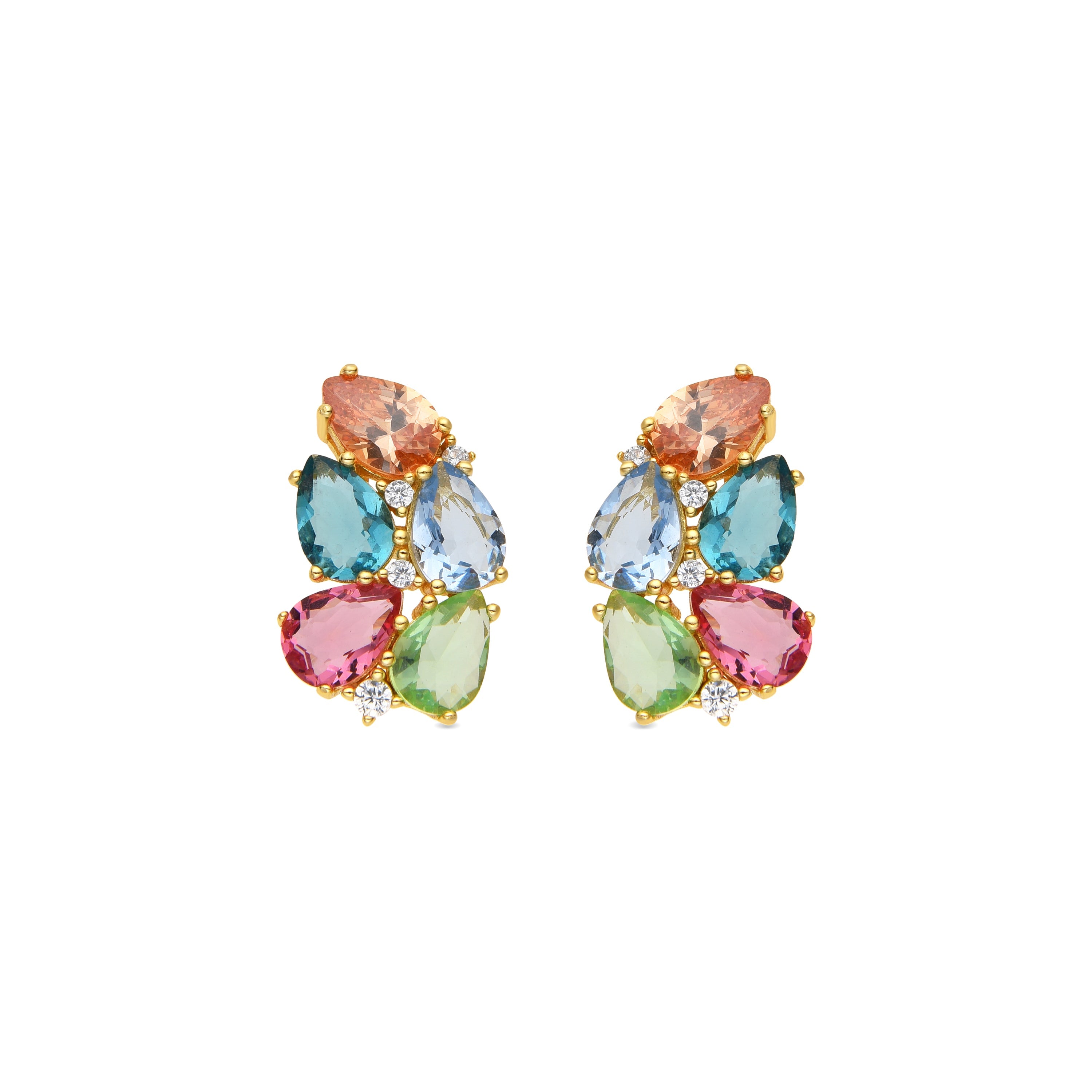 925 Sterling Silver Earrings with Multicolor Hydrothermal Quartz finished in 18k Yellow Gold - Damam