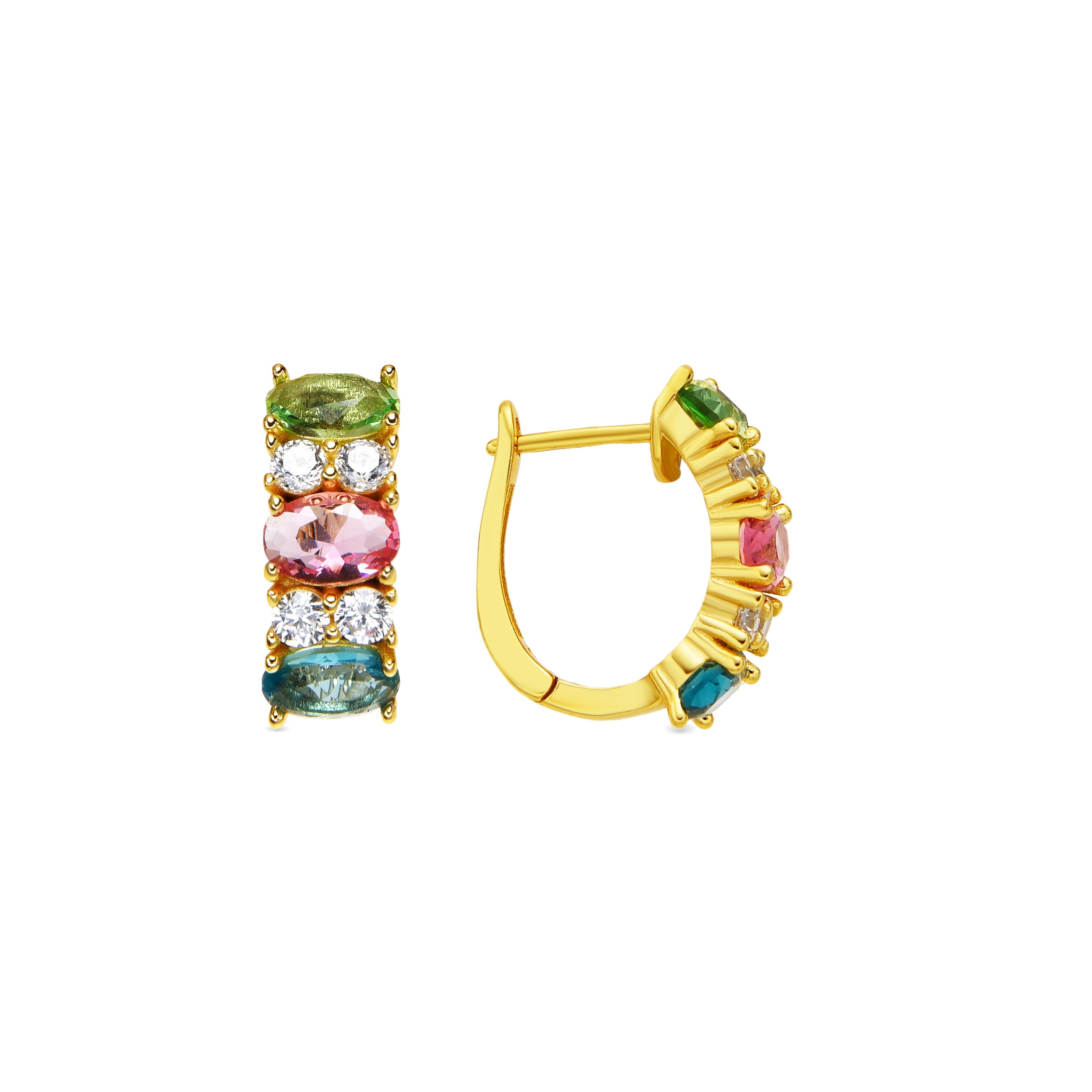 Pendientes de Plata de Ley 925 y Cuarzo Hidrotermal Multicolor acabado oro amarillo de 18k - Mohea
