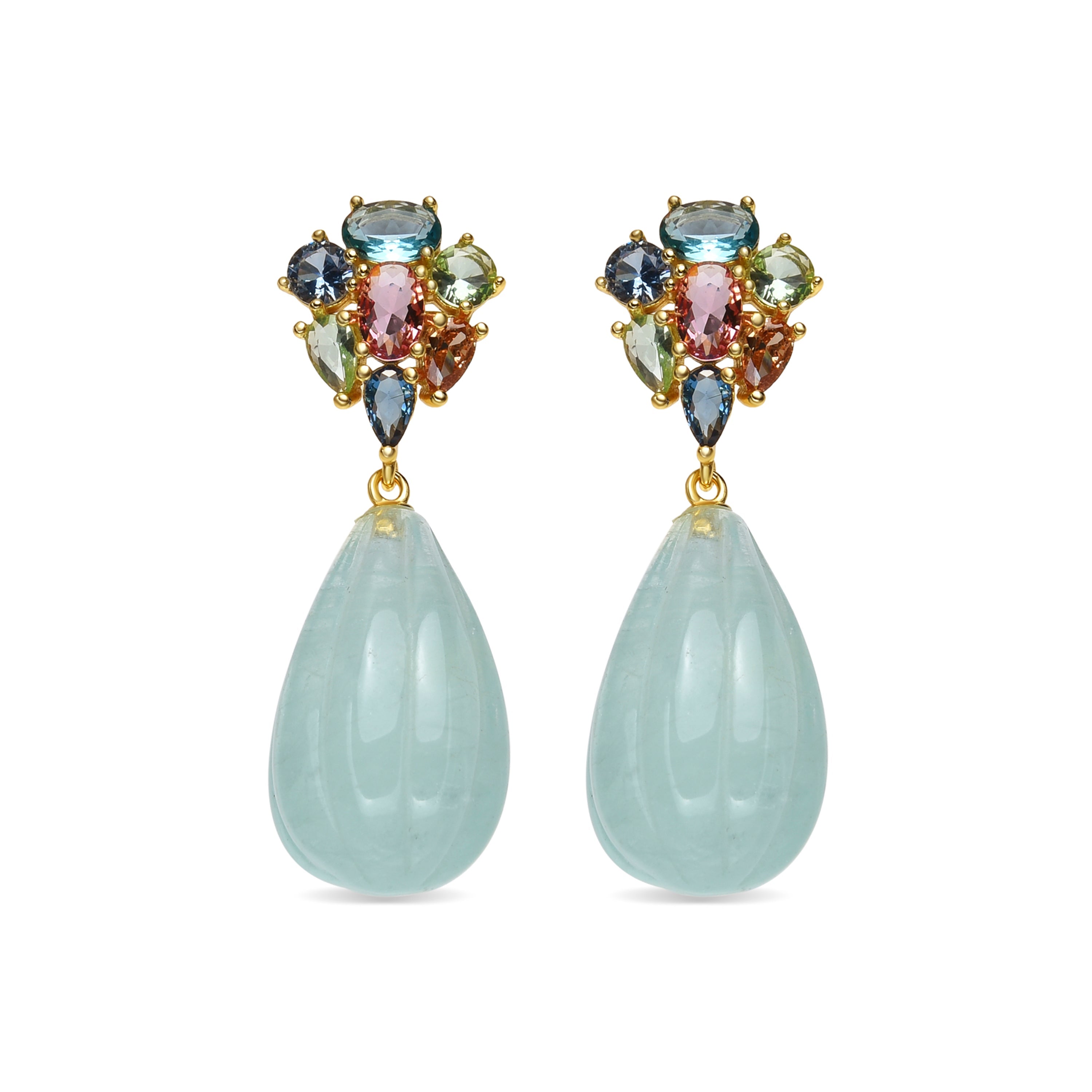 925 Sterling Silver Earrings with Multicolor Hydrothermal Quartz finished in 18k Yellow Gold - Kimon