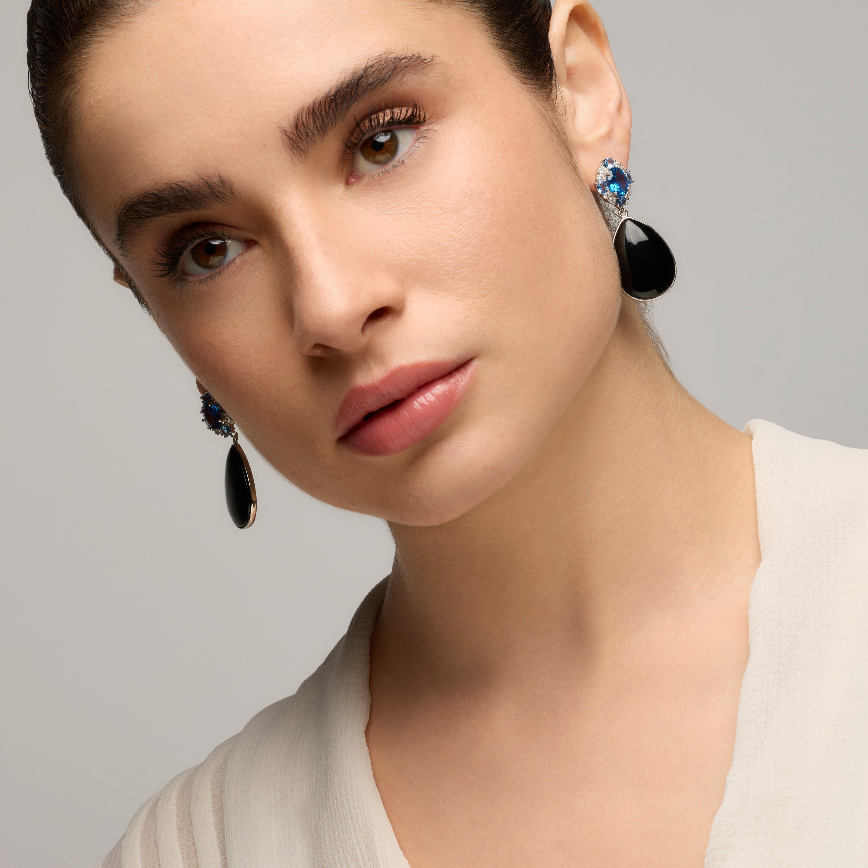 925 Sterling Silver Earrings and Hydrothermal Quartz Onyx rhodium finish - Arwu