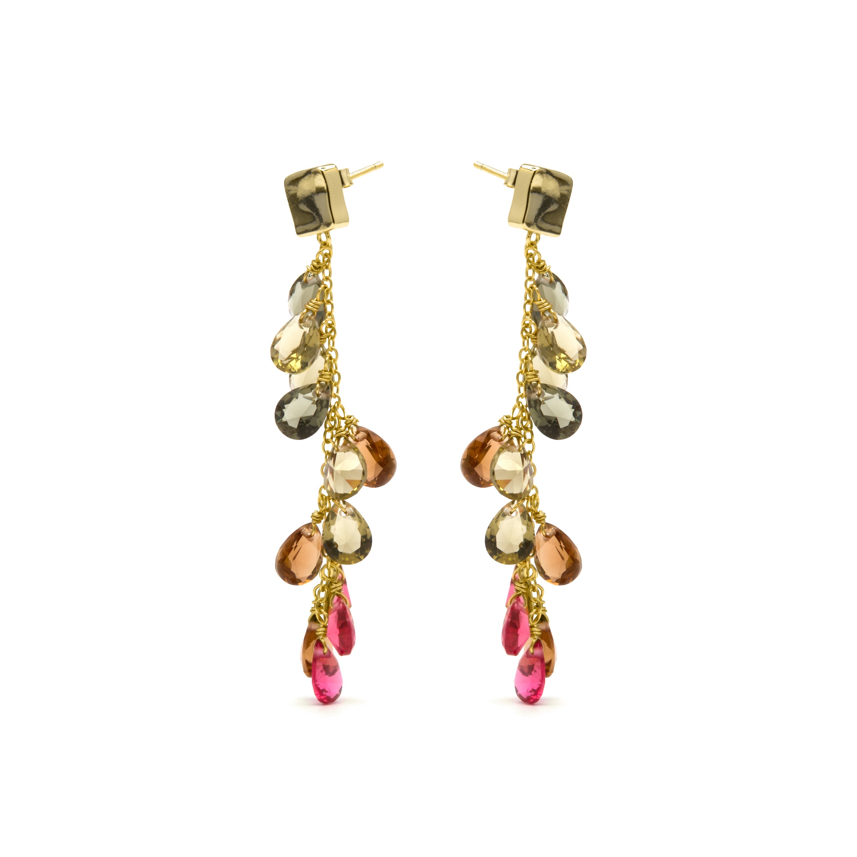 Pendientes de Plata de Ley 925 y Cuarzo Hidrotermal Multicolor acabado oro amarillo de 18k - Jedo