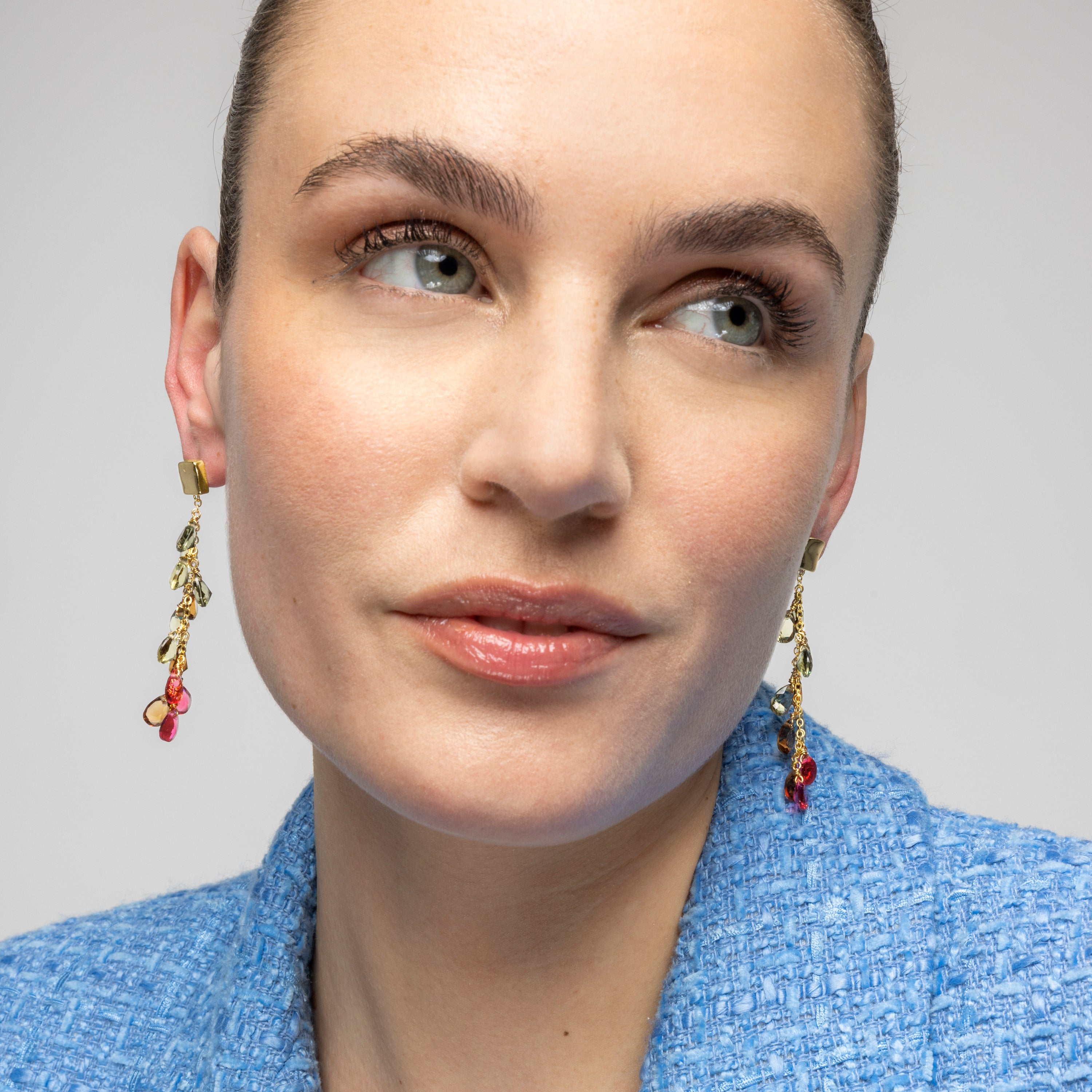 Pendientes de Plata de Ley 925 y Cuarzo Hidrotermal Multicolor acabado oro amarillo de 18k - Jedo