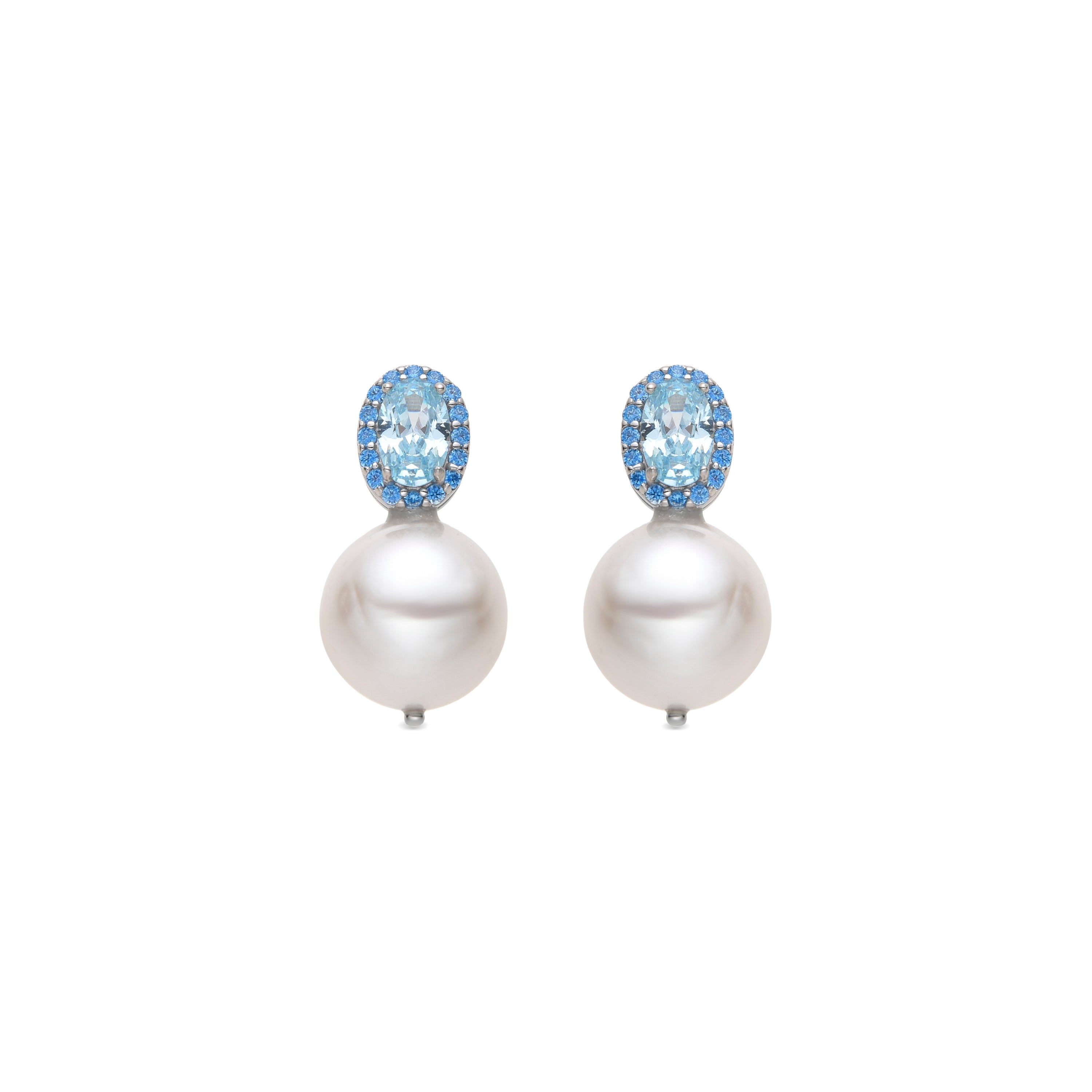 925 Sterling Silver Earrings with Aquamarine Cubic Zirconia and Rhodium Finish - Herwa