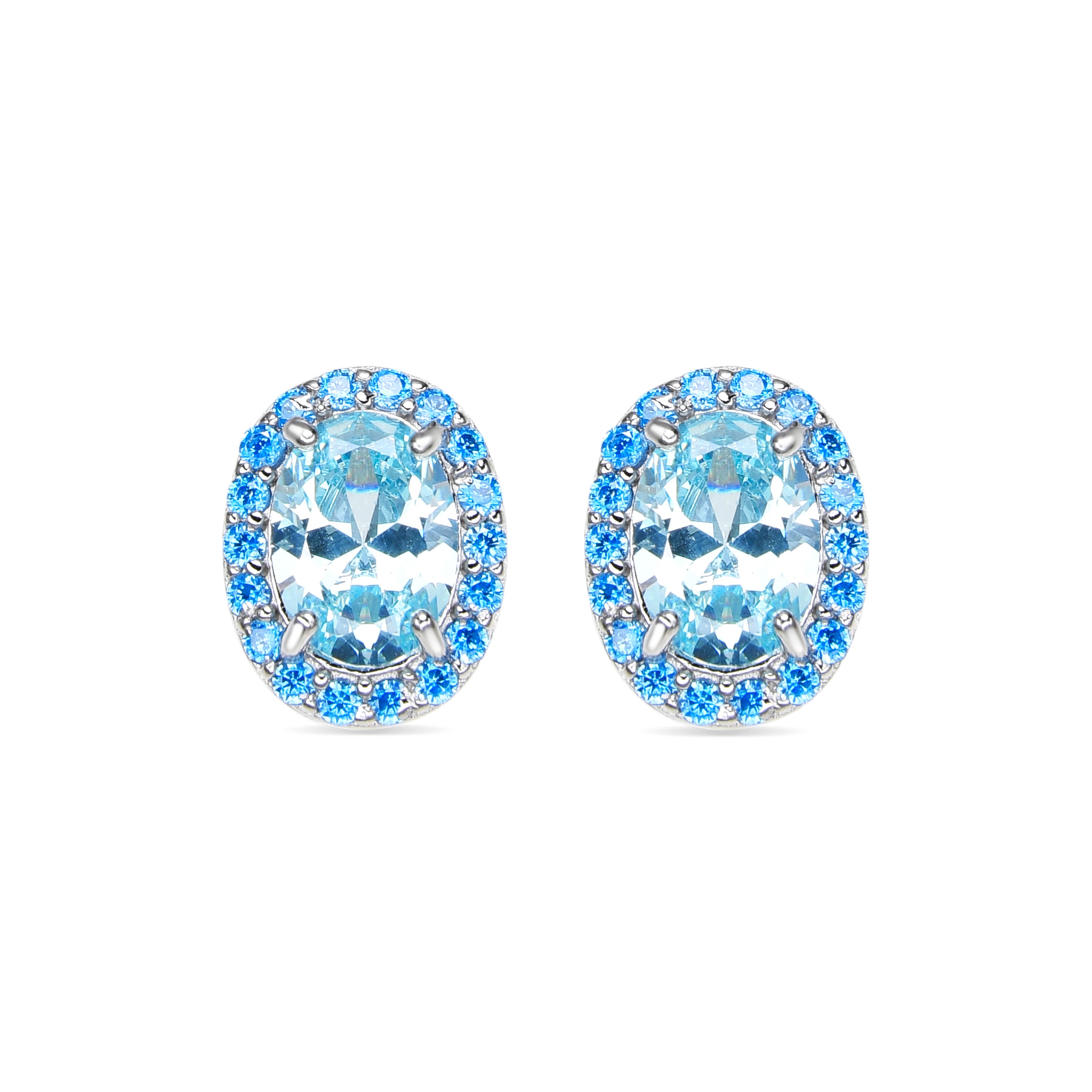 925 Sterling Silver Earrings with Aquamarine Cubic Zirconia and Rhodium Finish - Unxo