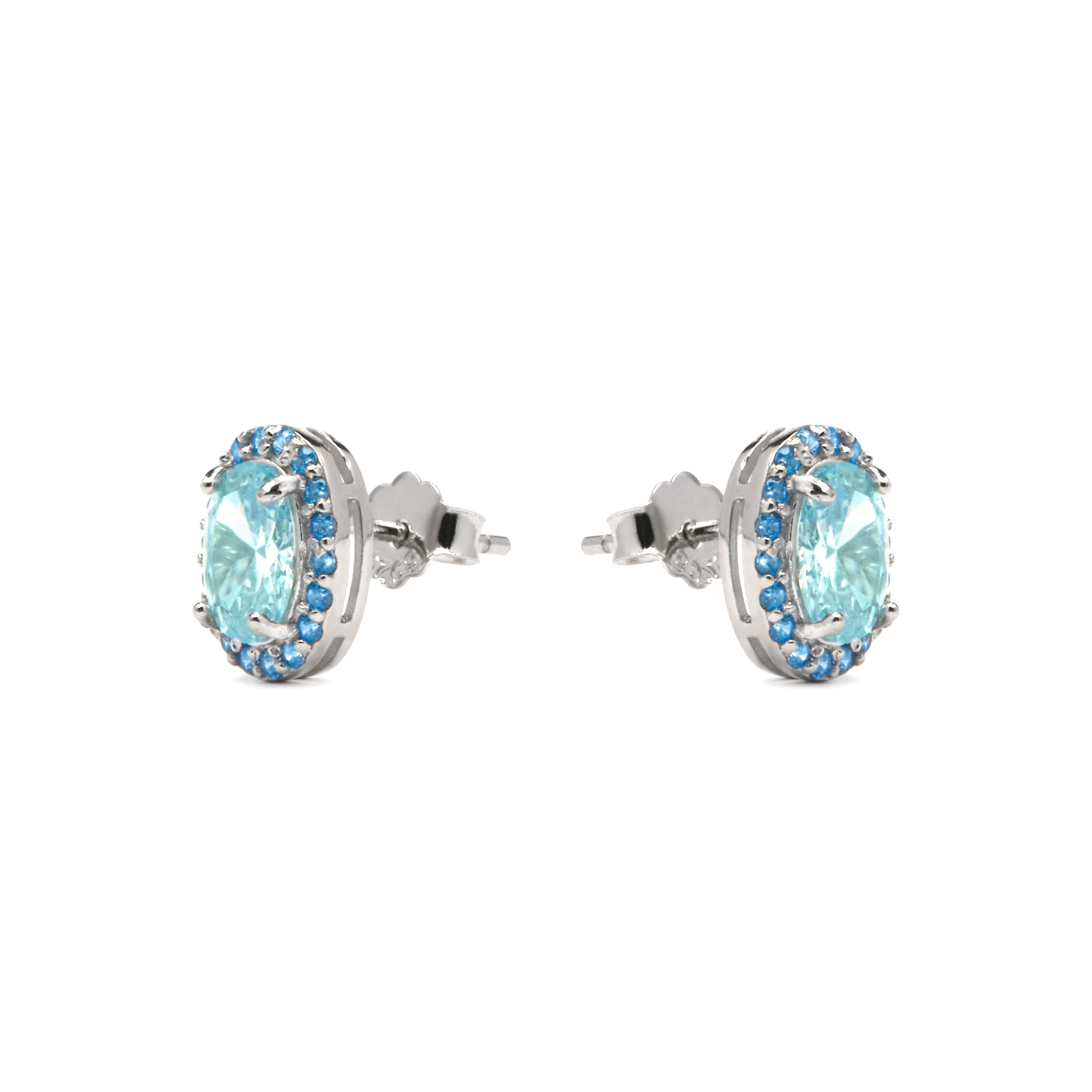 Boucles d'oreilles en argent sterling 925 et zirconia aigue-marine finition rhodiée - Unxo