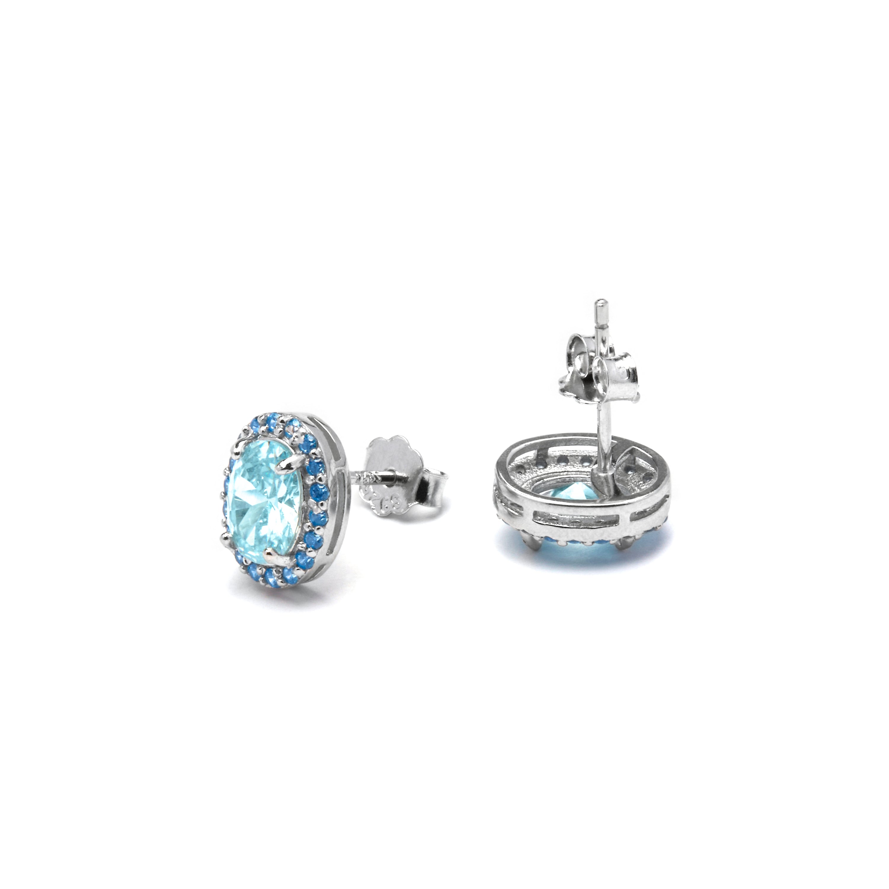 Boucles d'oreilles en argent sterling 925 et zirconia aigue-marine finition rhodiée - Unxo
