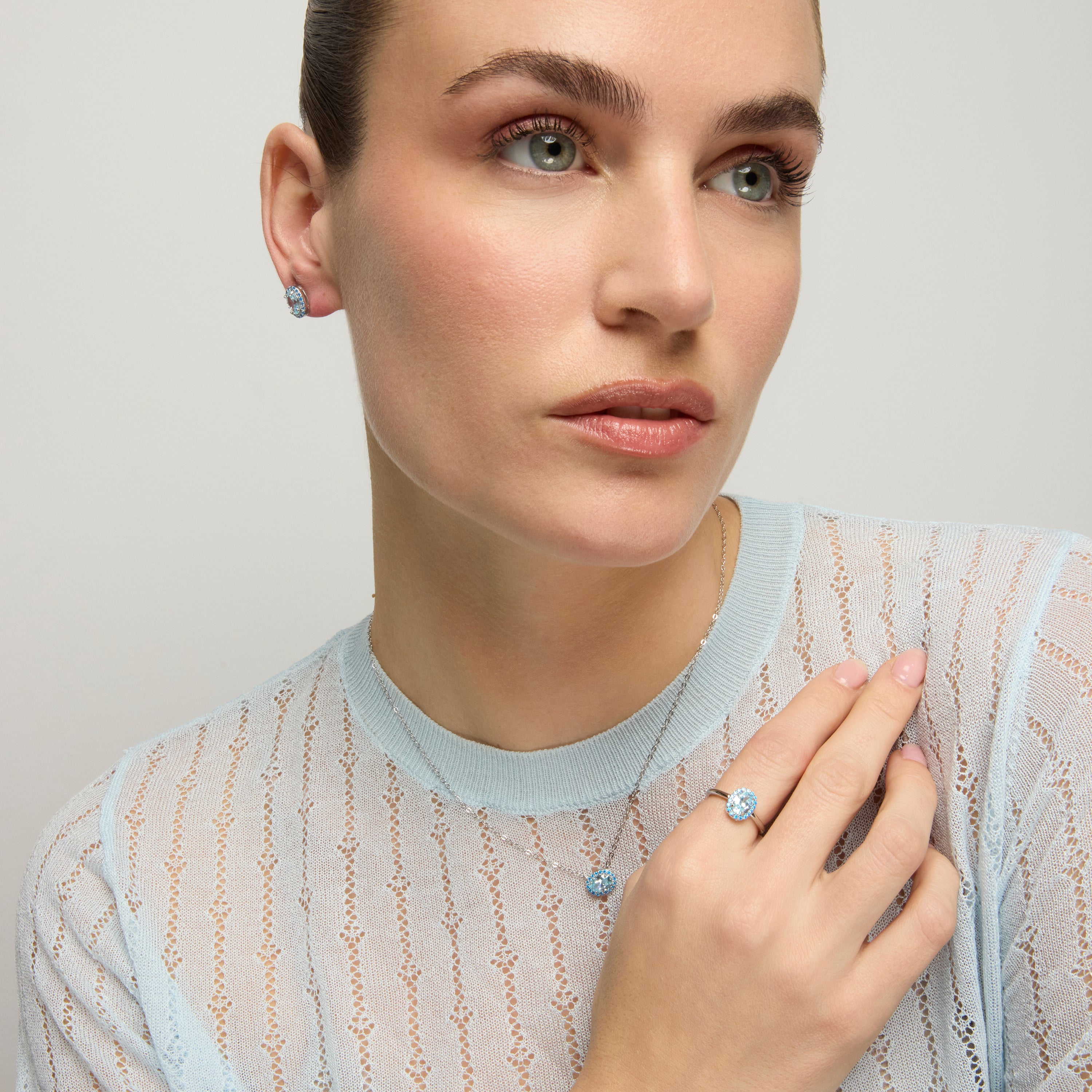 925 Sterling Silver Earrings with Aquamarine Cubic Zirconia and Rhodium Finish - Unxo