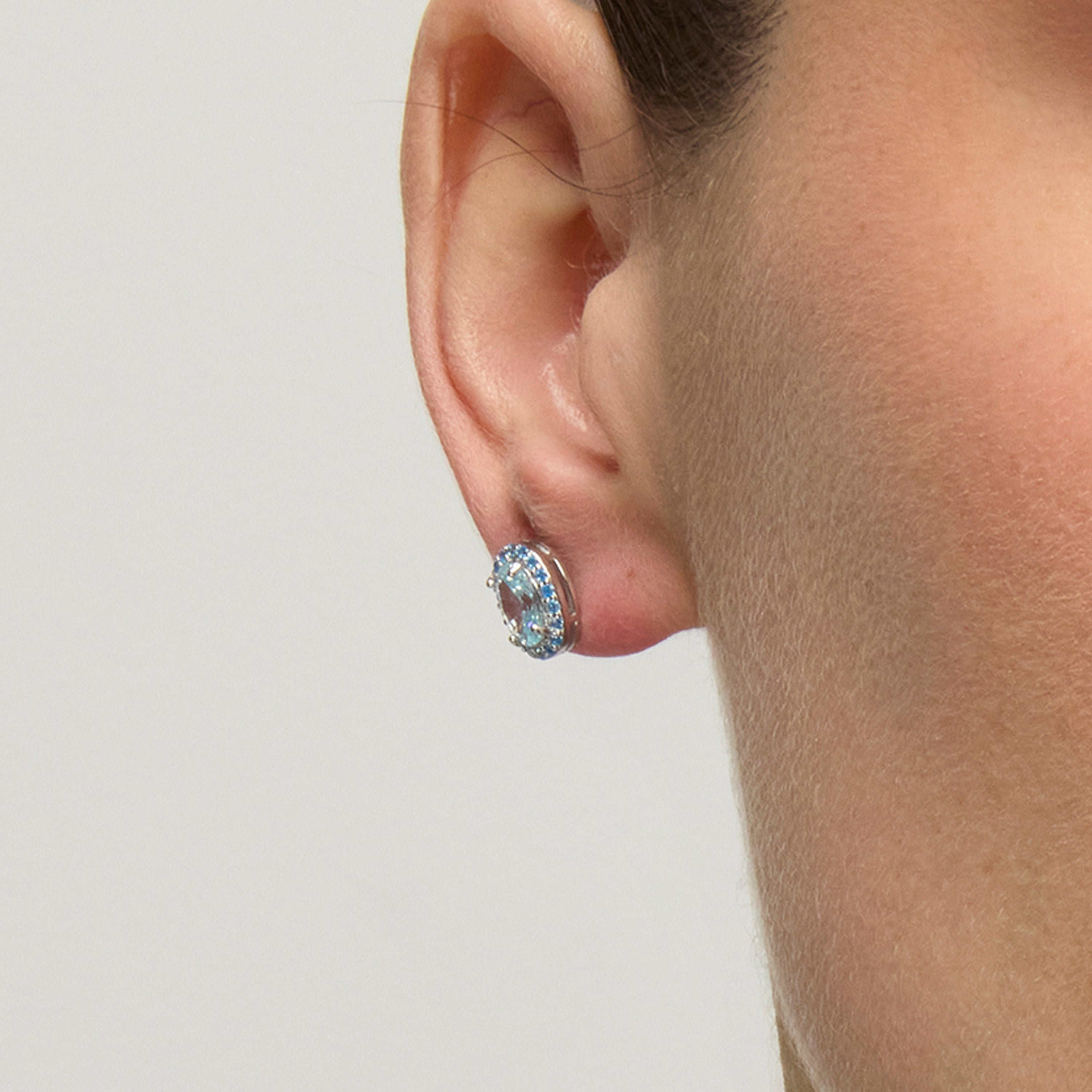 Boucles d'oreilles en argent sterling 925 et zirconia aigue-marine finition rhodiée - Unxo