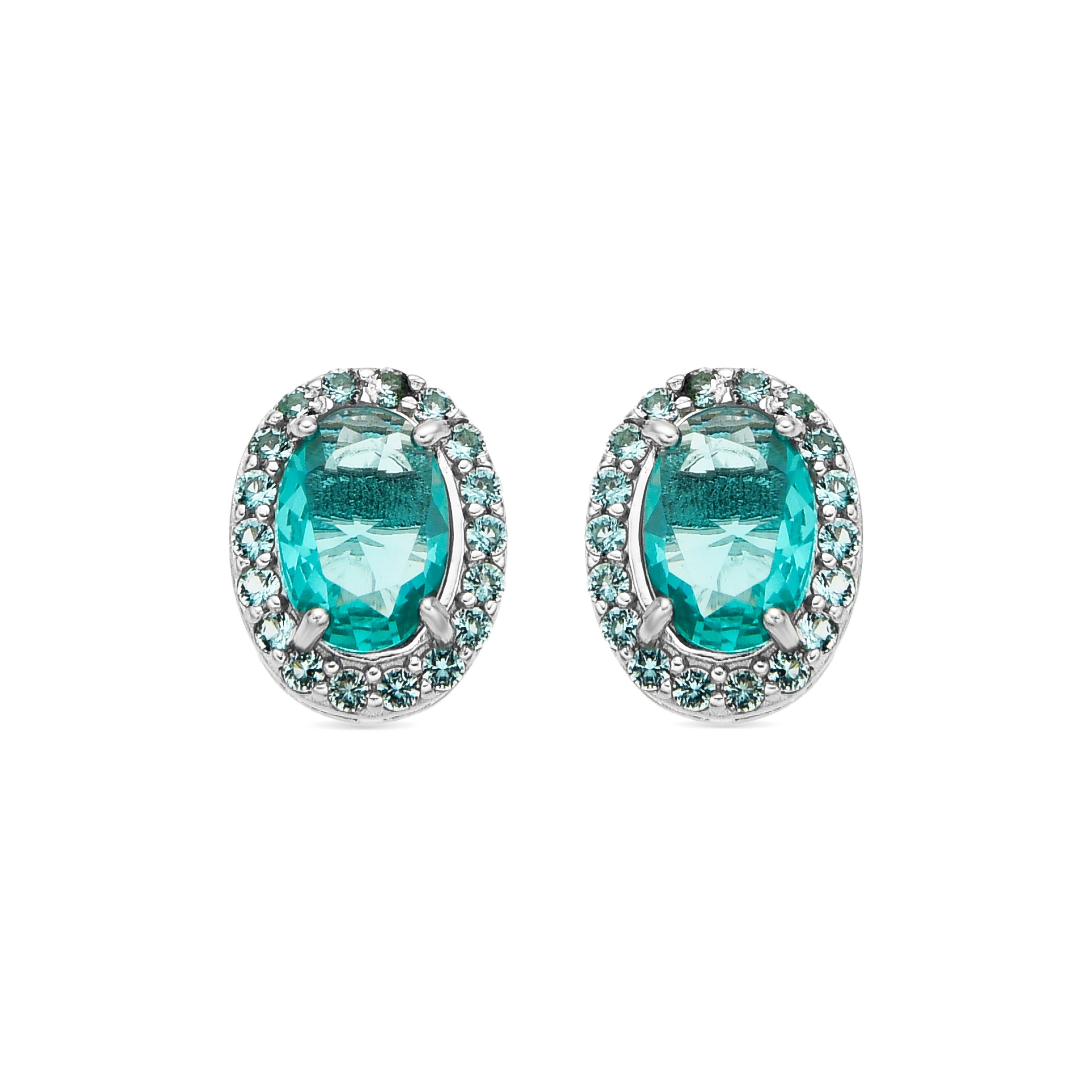 Boucles d'oreilles en argent sterling 925 et zirconia aigue-marine finition rhodiée - Unxo